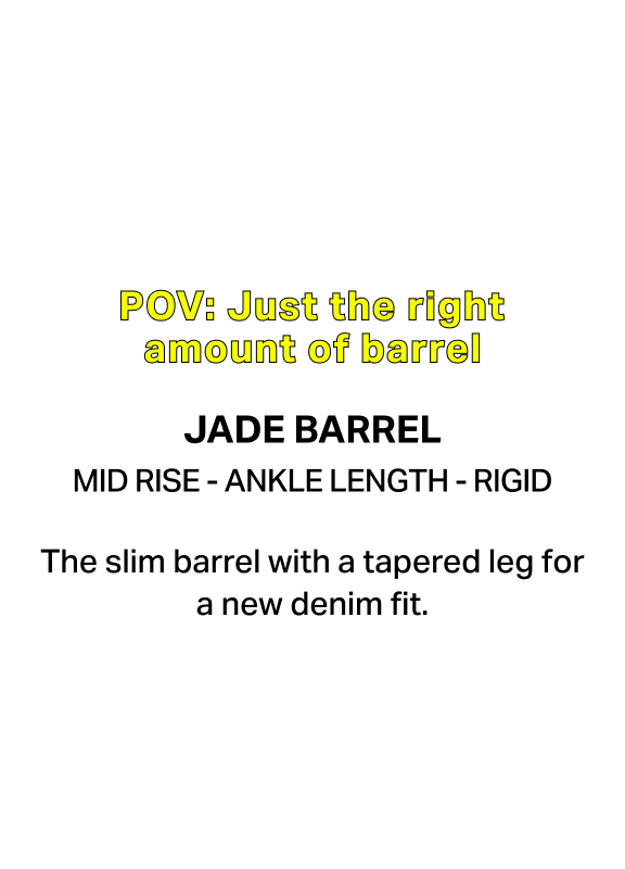Jade Barrel. Mid Rise, Ankle Length, Rigid
