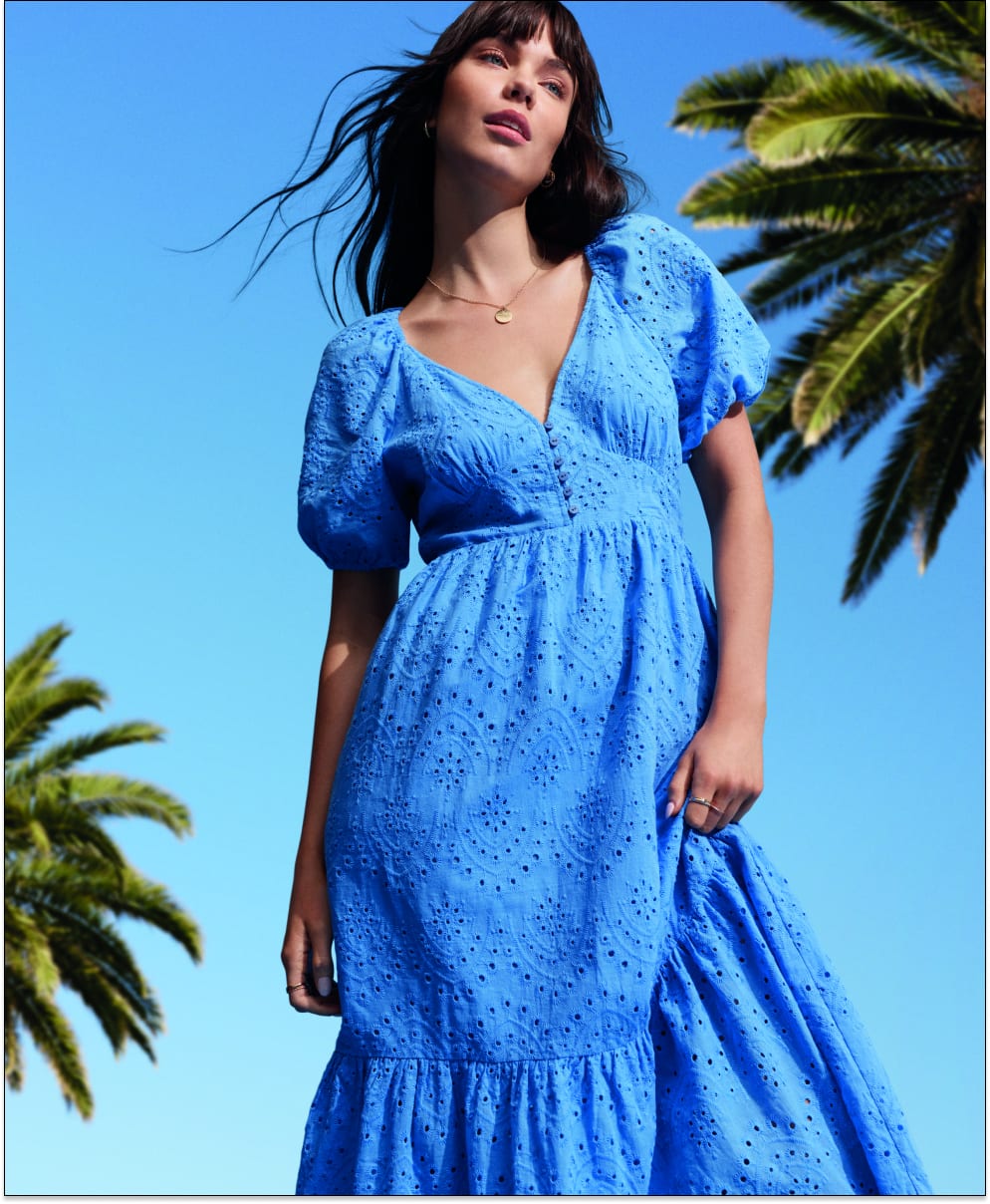 Amalfi Blue Broderie Maxi Dress