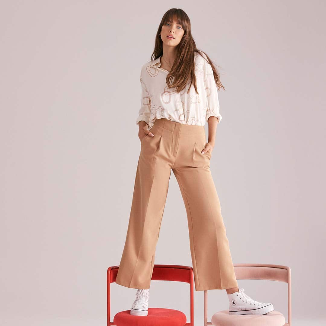 Camel Colour Wide-Leg Tailored Pants