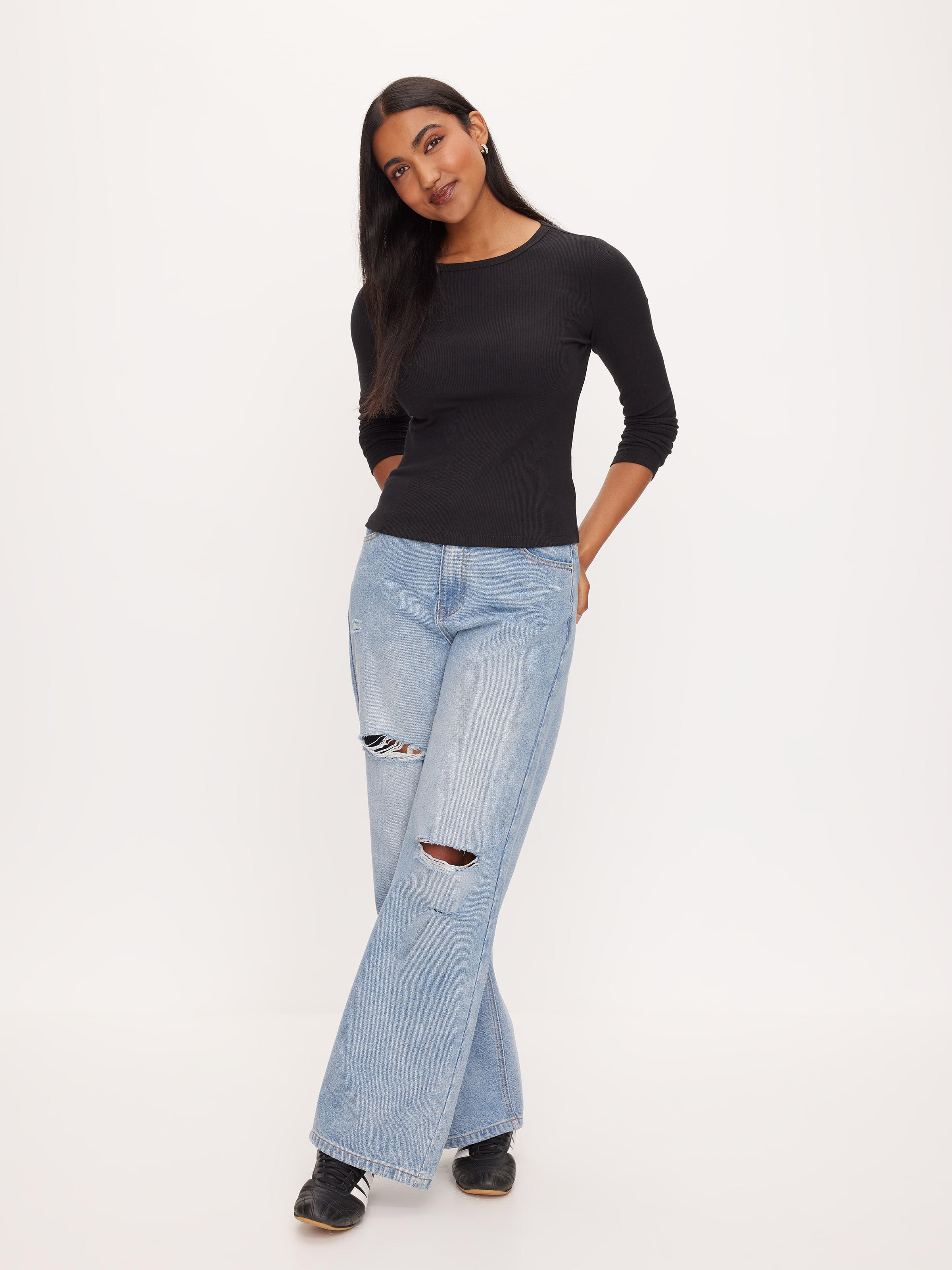 Rib Crew Neck Long Sleeve Top