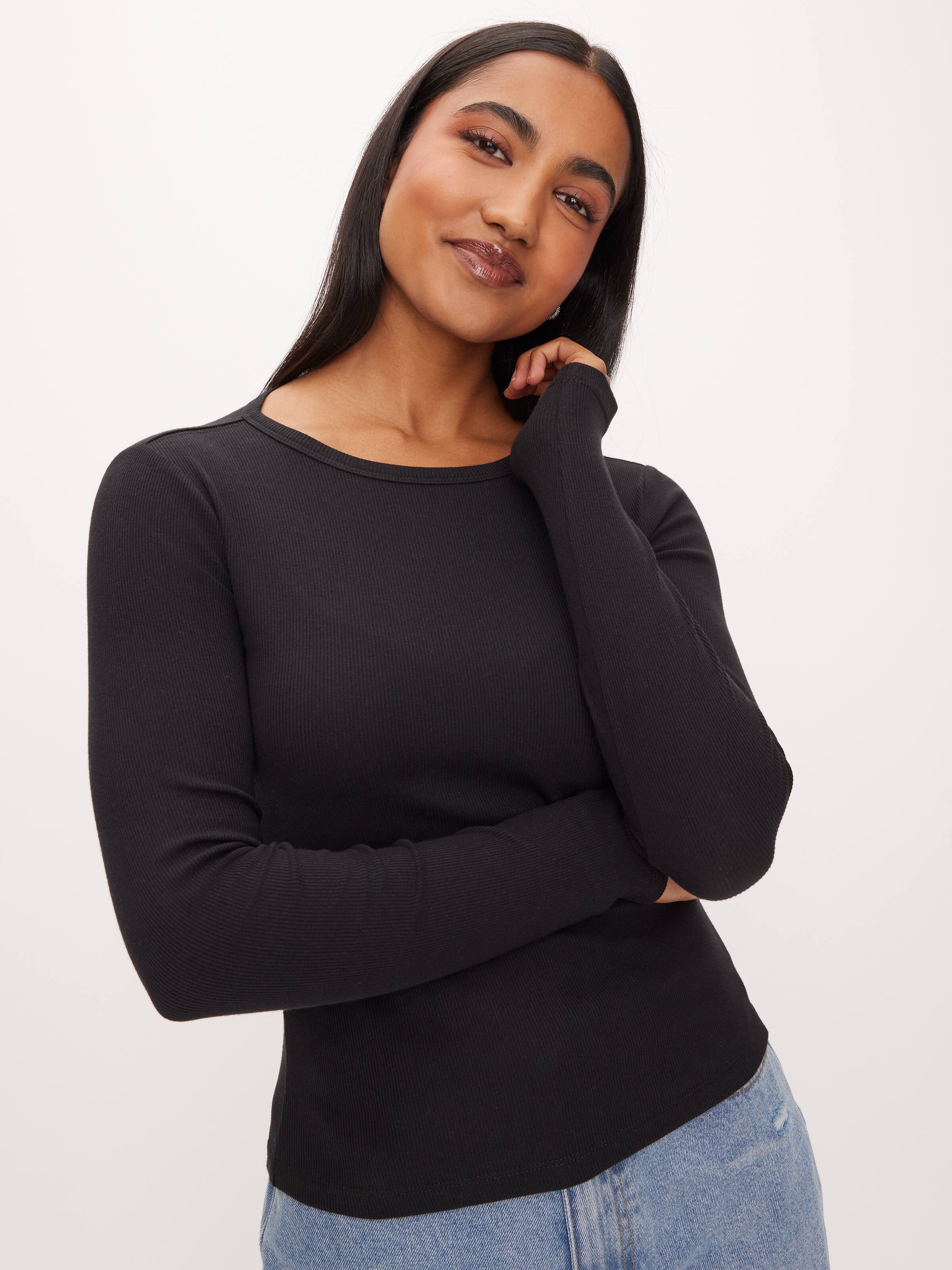 Rib Crew Neck Long Sleeve Top