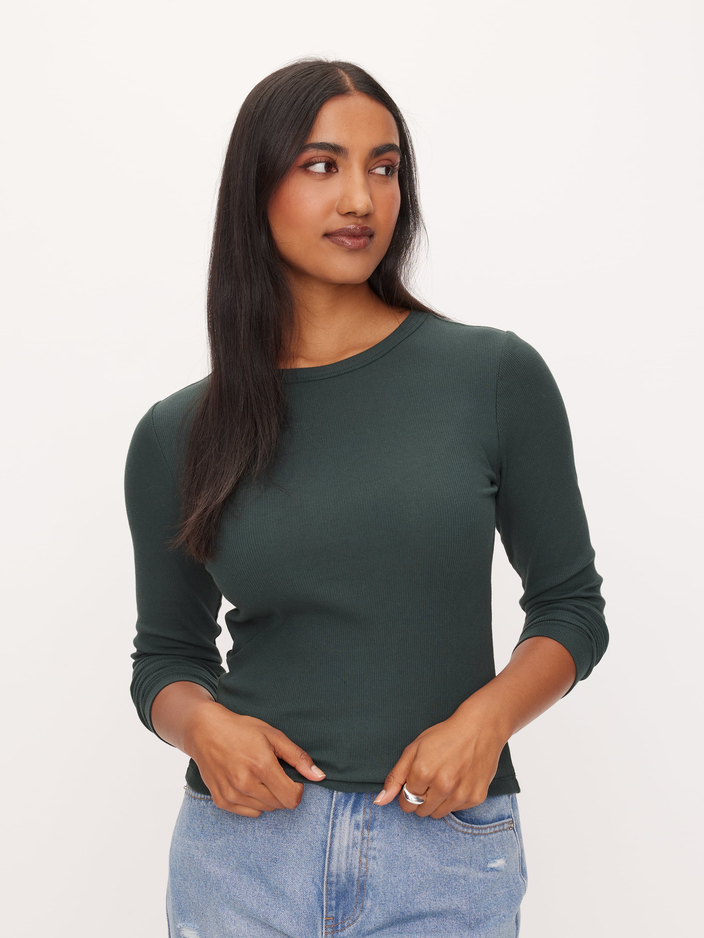 Rib Crew Neck Long Sleeve Top