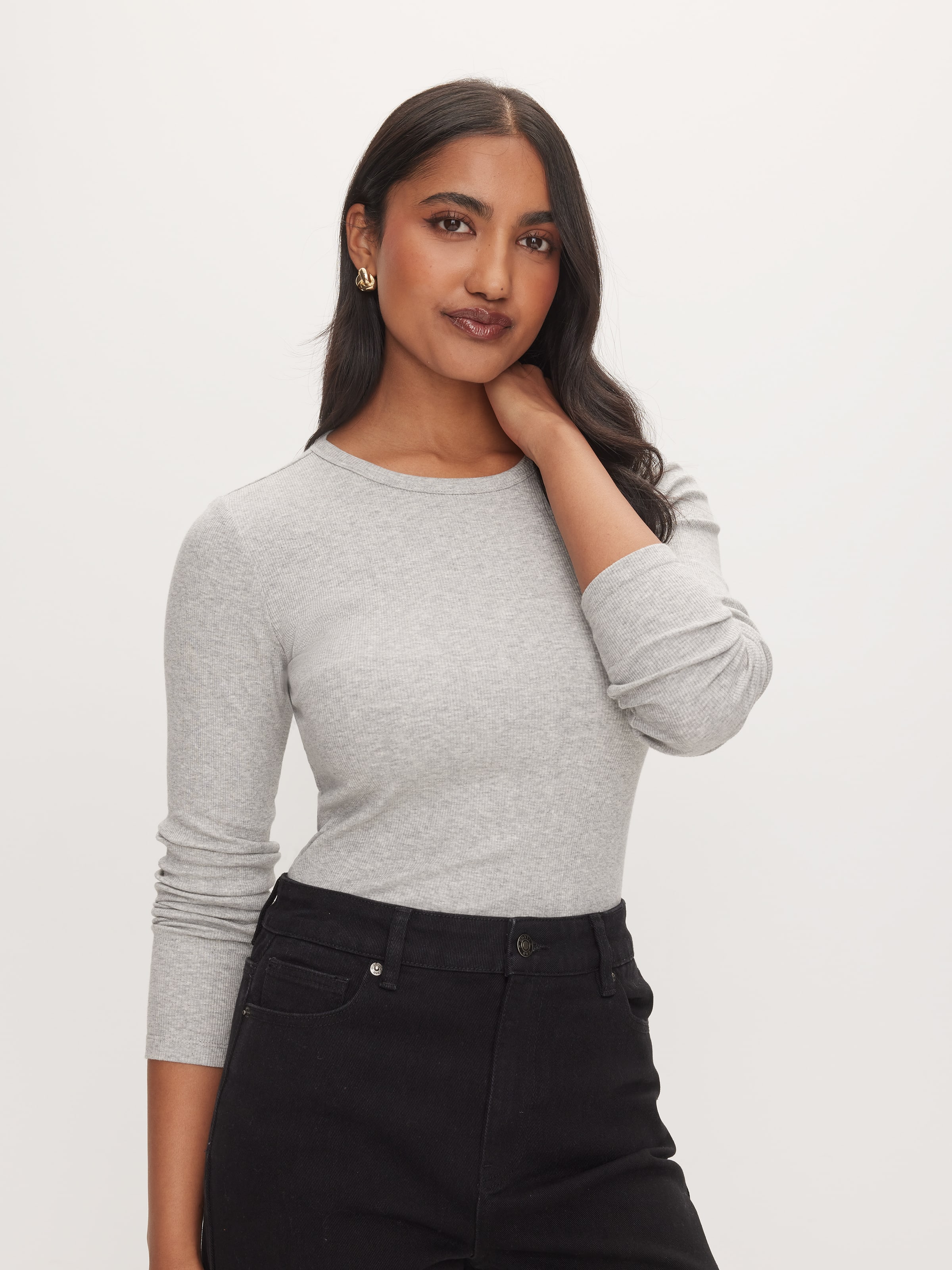 Rib Crew Neck Long Sleeve Top