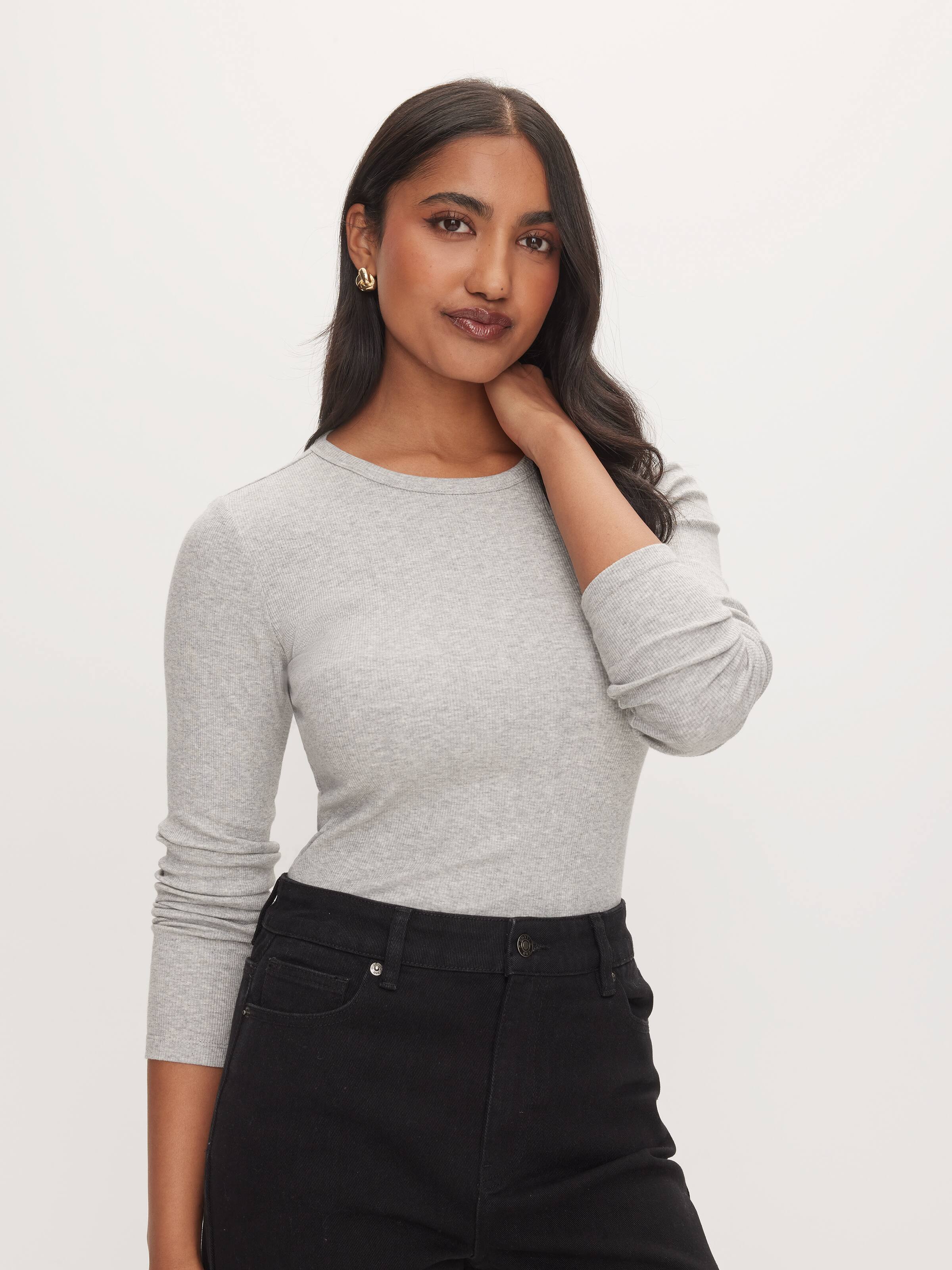 Rib Crew Neck Long Sleeve Top