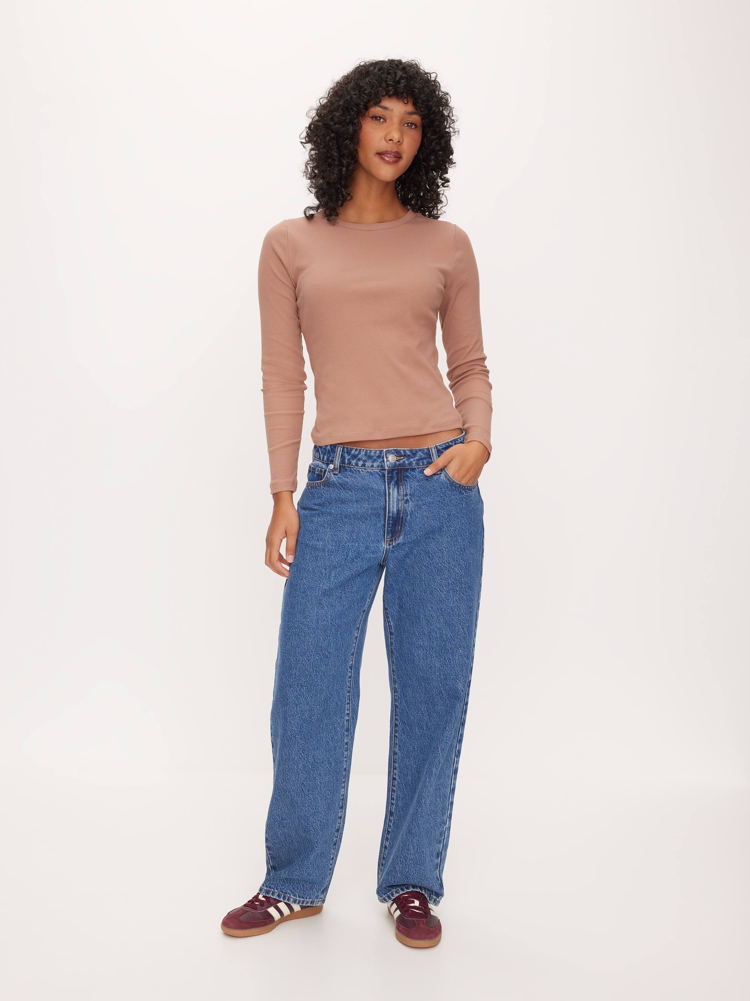 Rib Crew Neck Long Sleeve Top