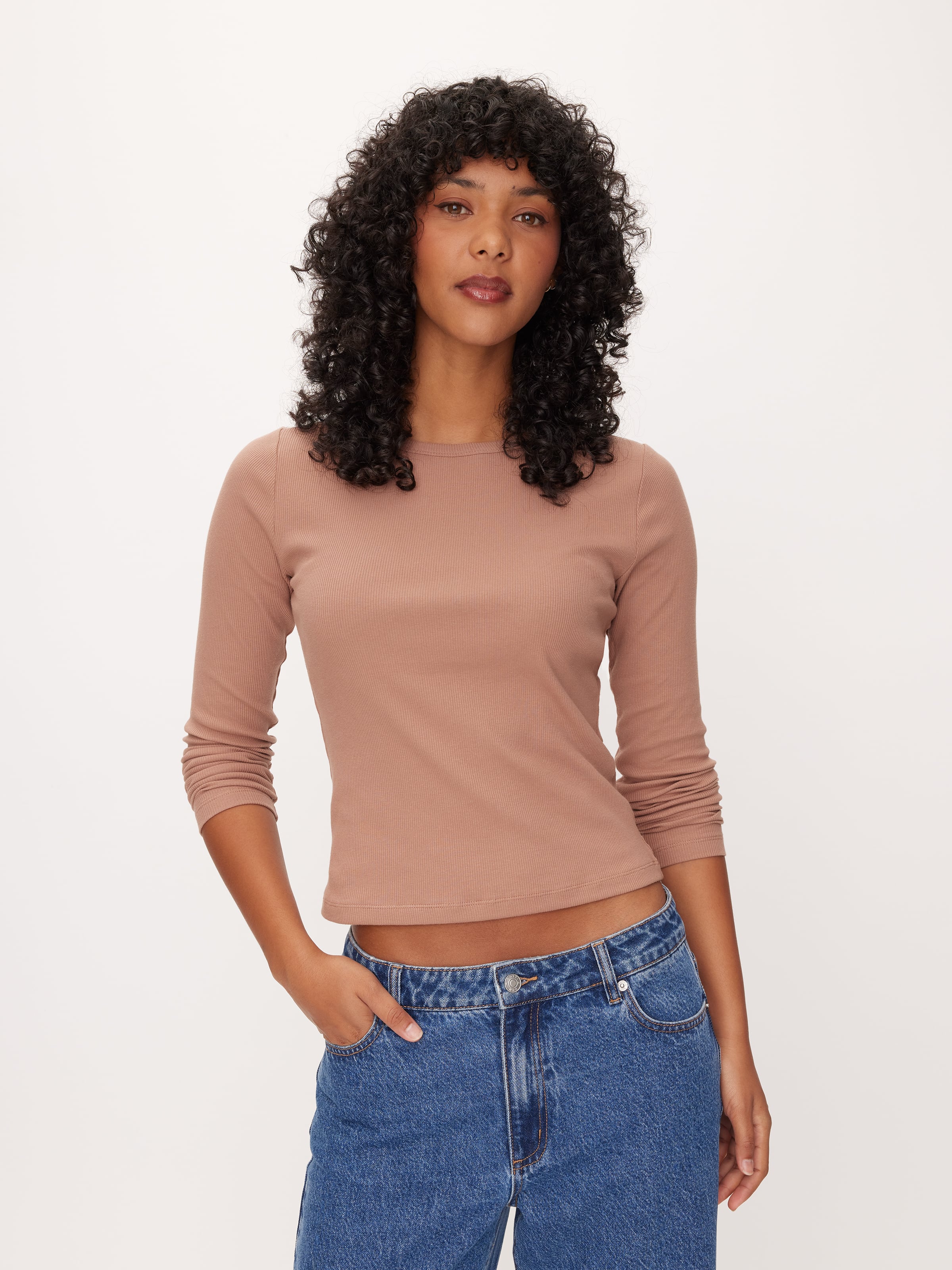 Rib Crew Neck Long Sleeve Top