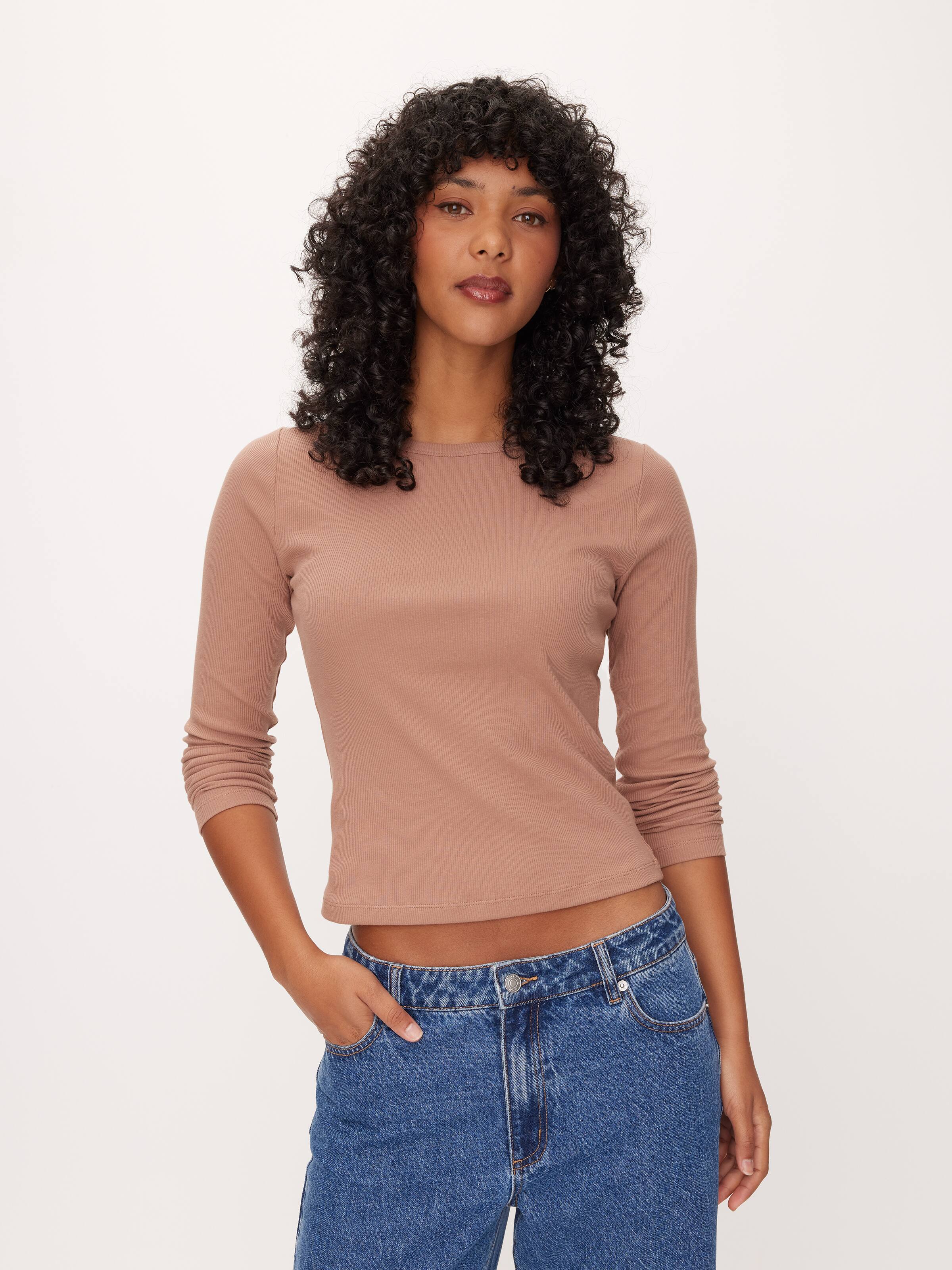 Rib Crew Neck Long Sleeve Top