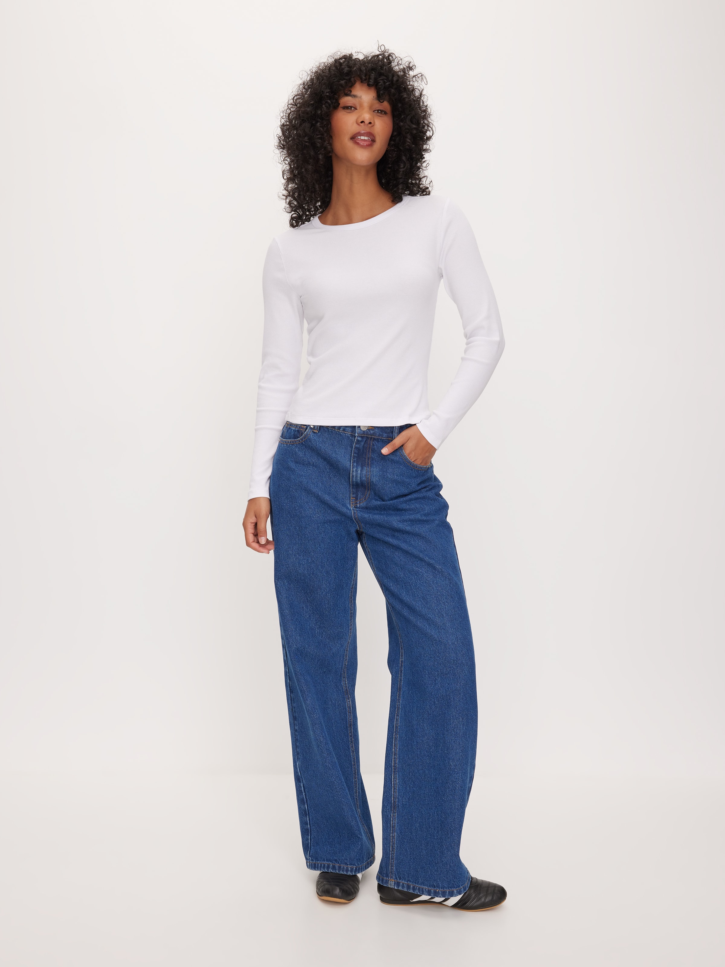 Rib Crew Neck Long Sleeve Top