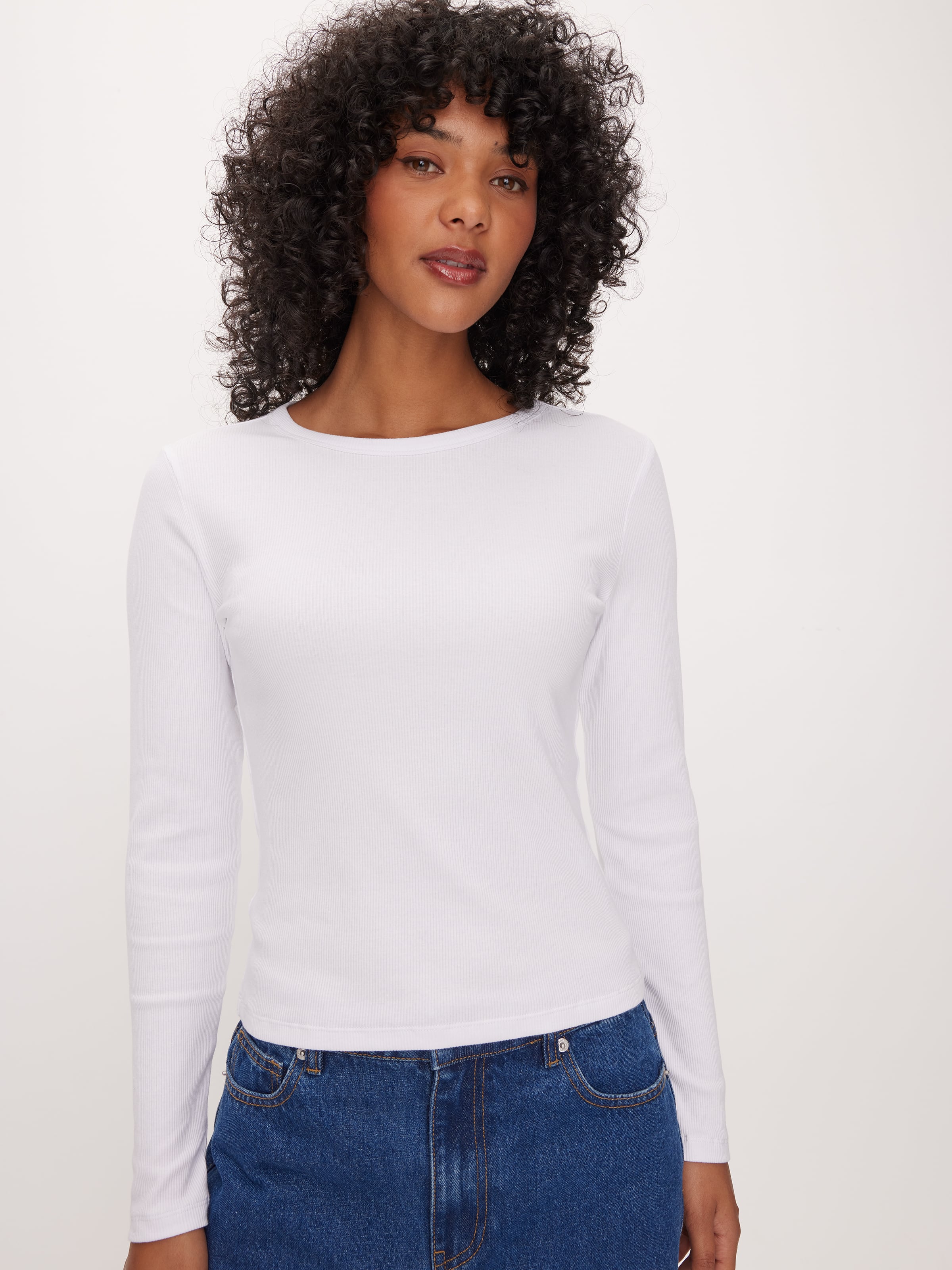 Rib Crew Neck Long Sleeve Top