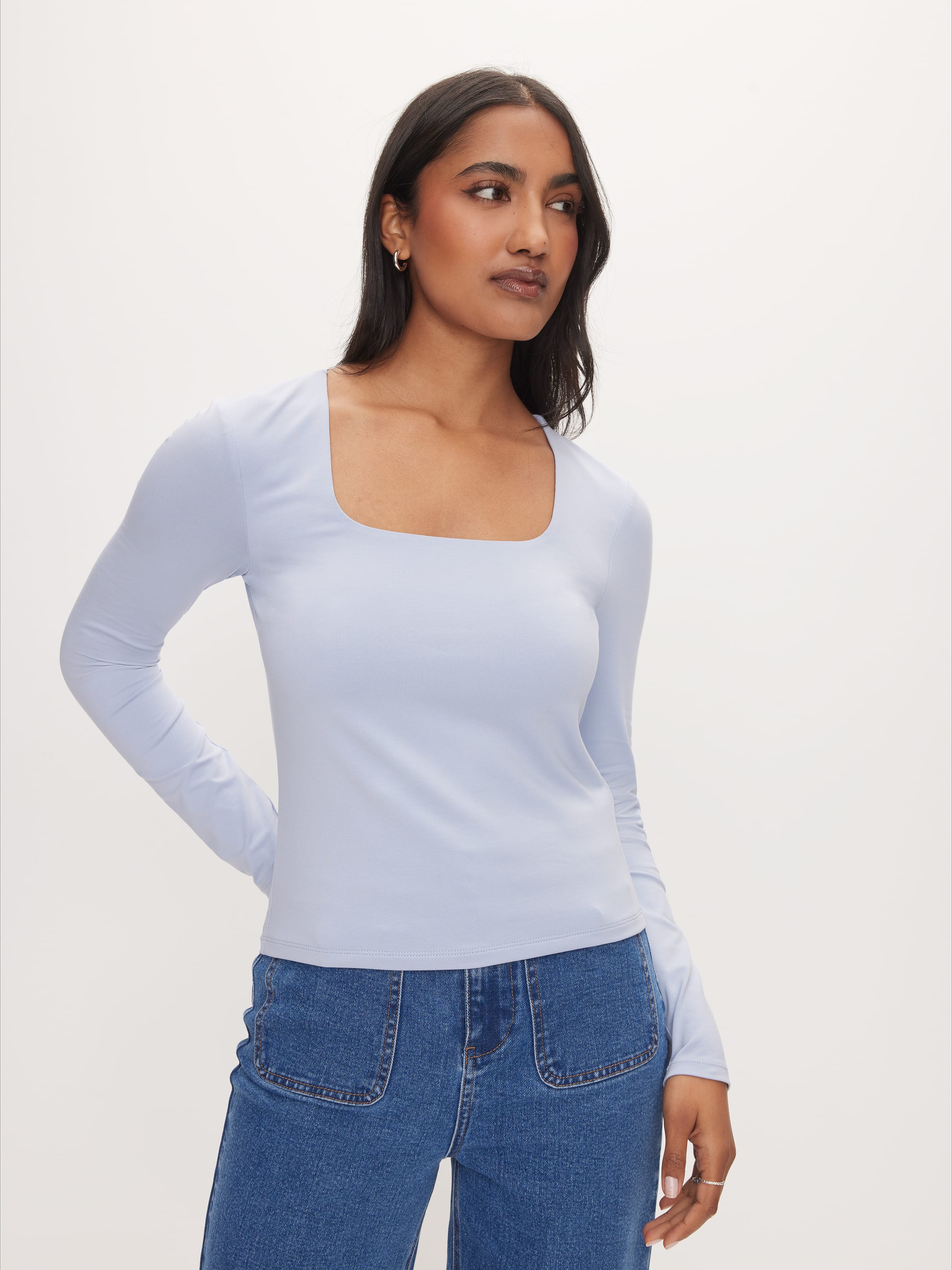 Square Neck Long Sleeve Top
