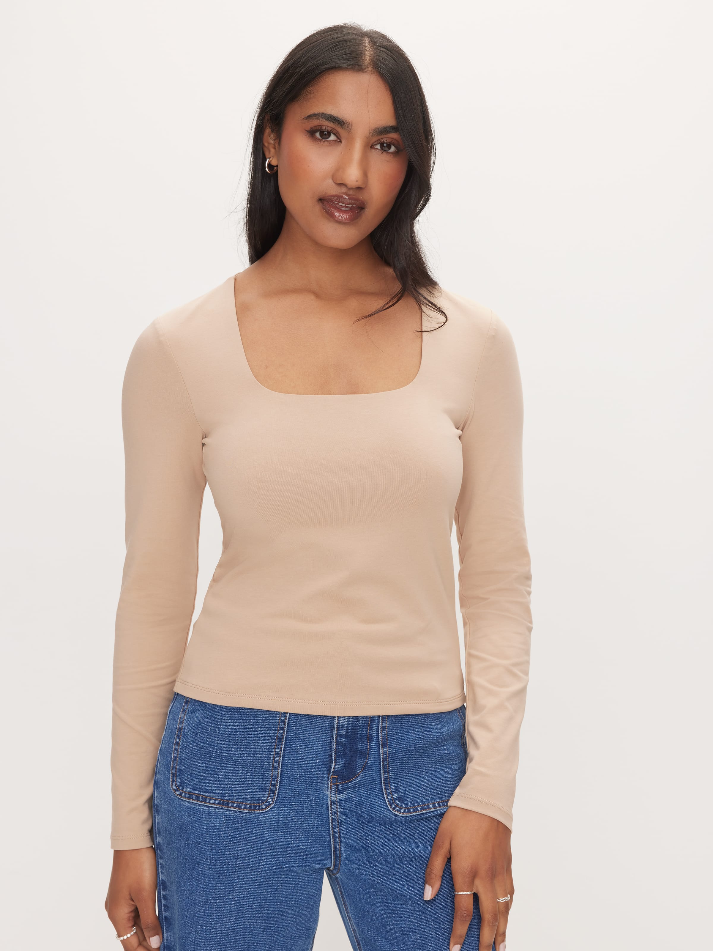Square Neck Long Sleeve Top