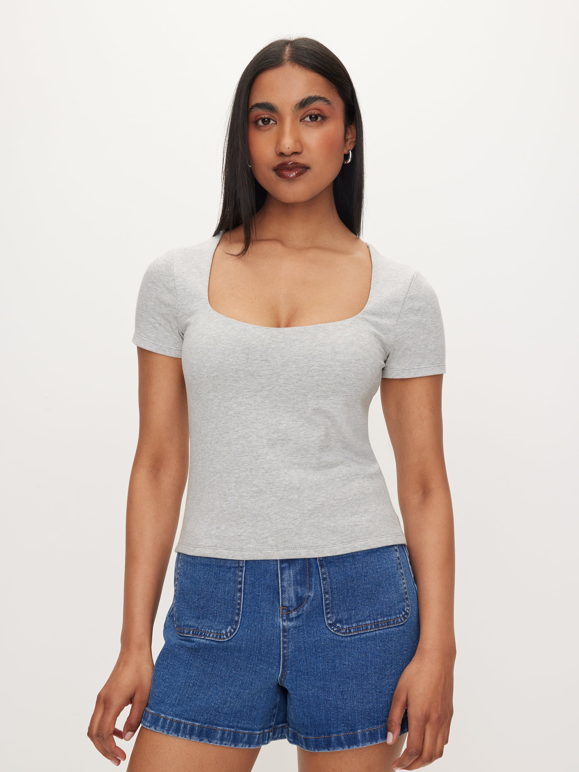 Square V-Neck Short Sleeve Tee