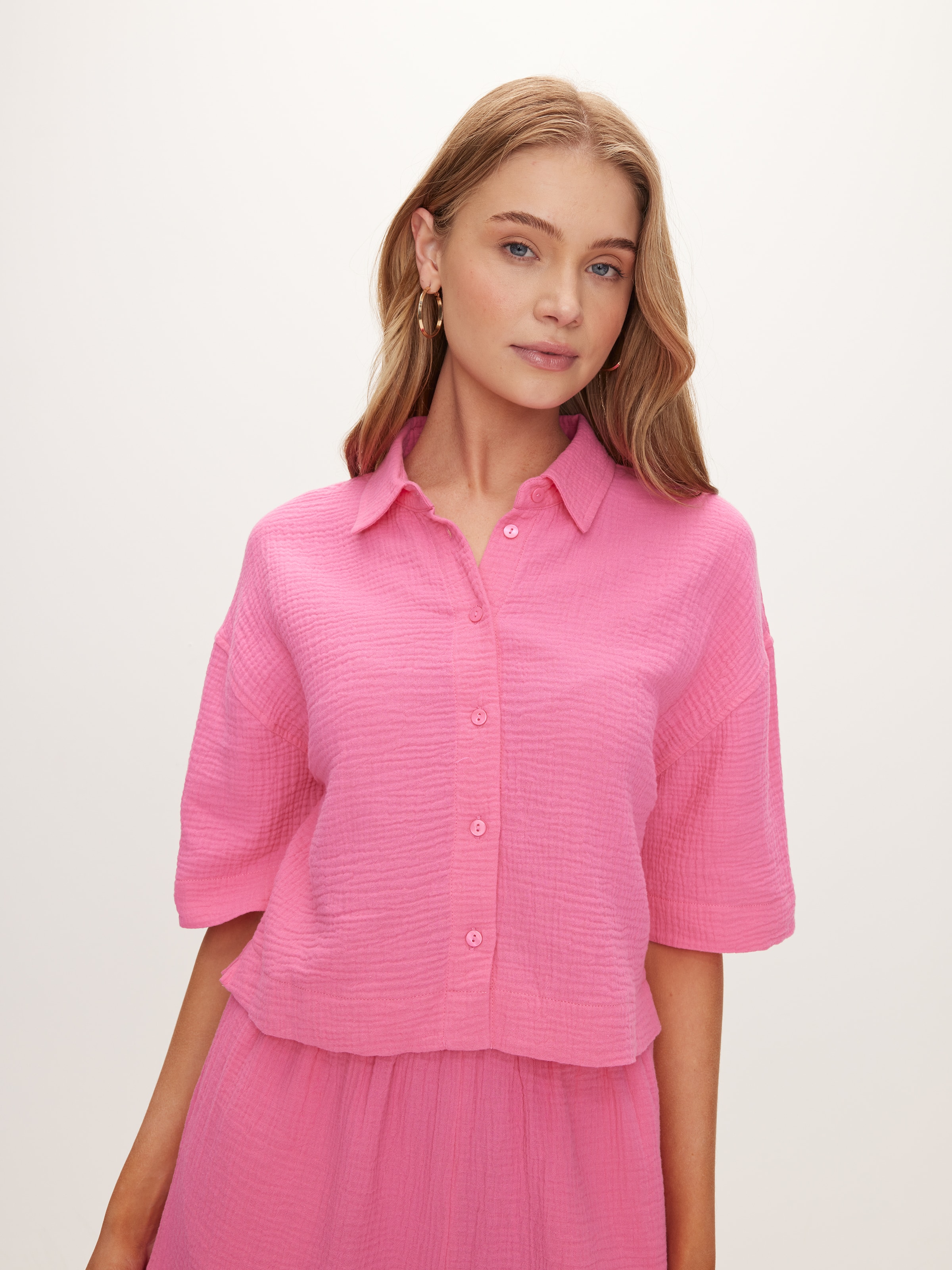 Mina Short Sleeve Cotton Waffle Shirt