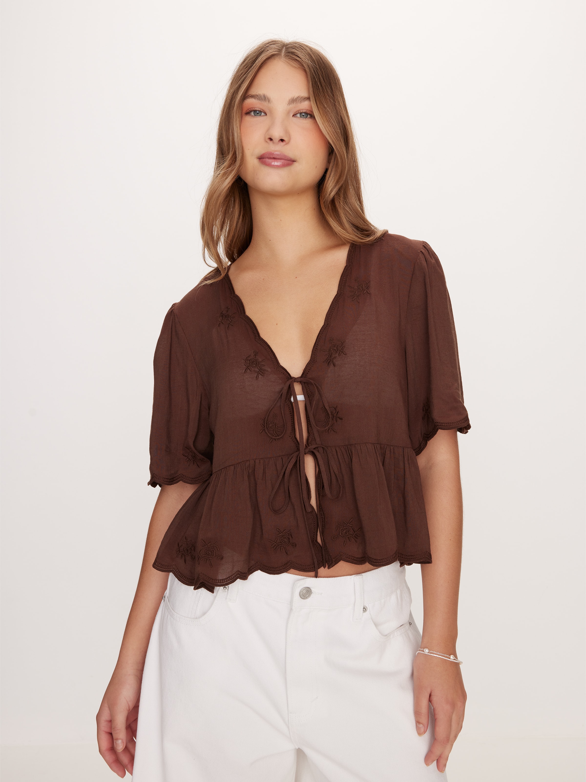 Perry Tie Front Short Sleeve Top