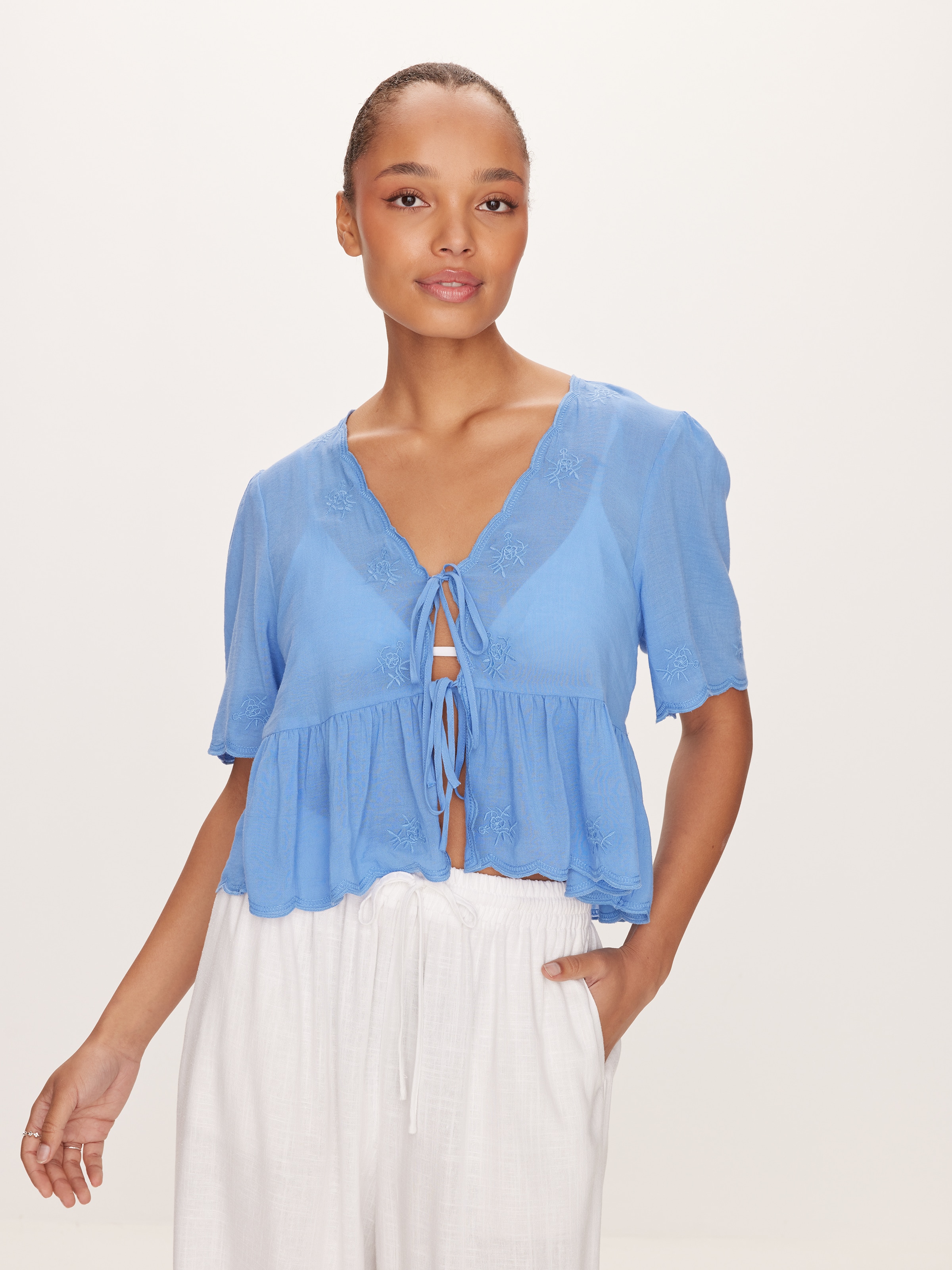 Perry Tie Front Short Sleeve Top