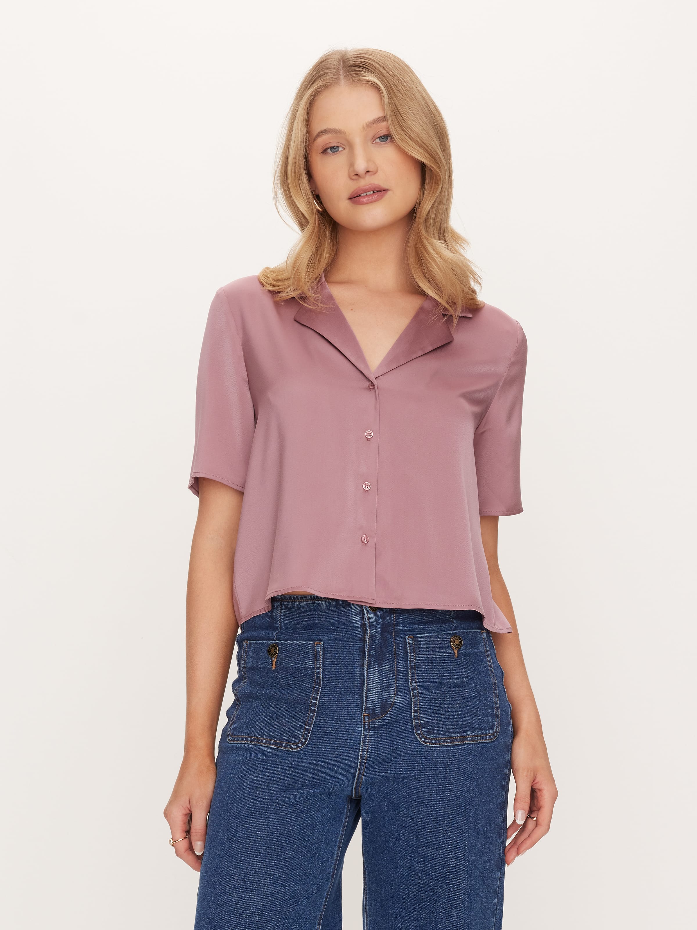 Sabrina Short Sleeve Satin Shirt