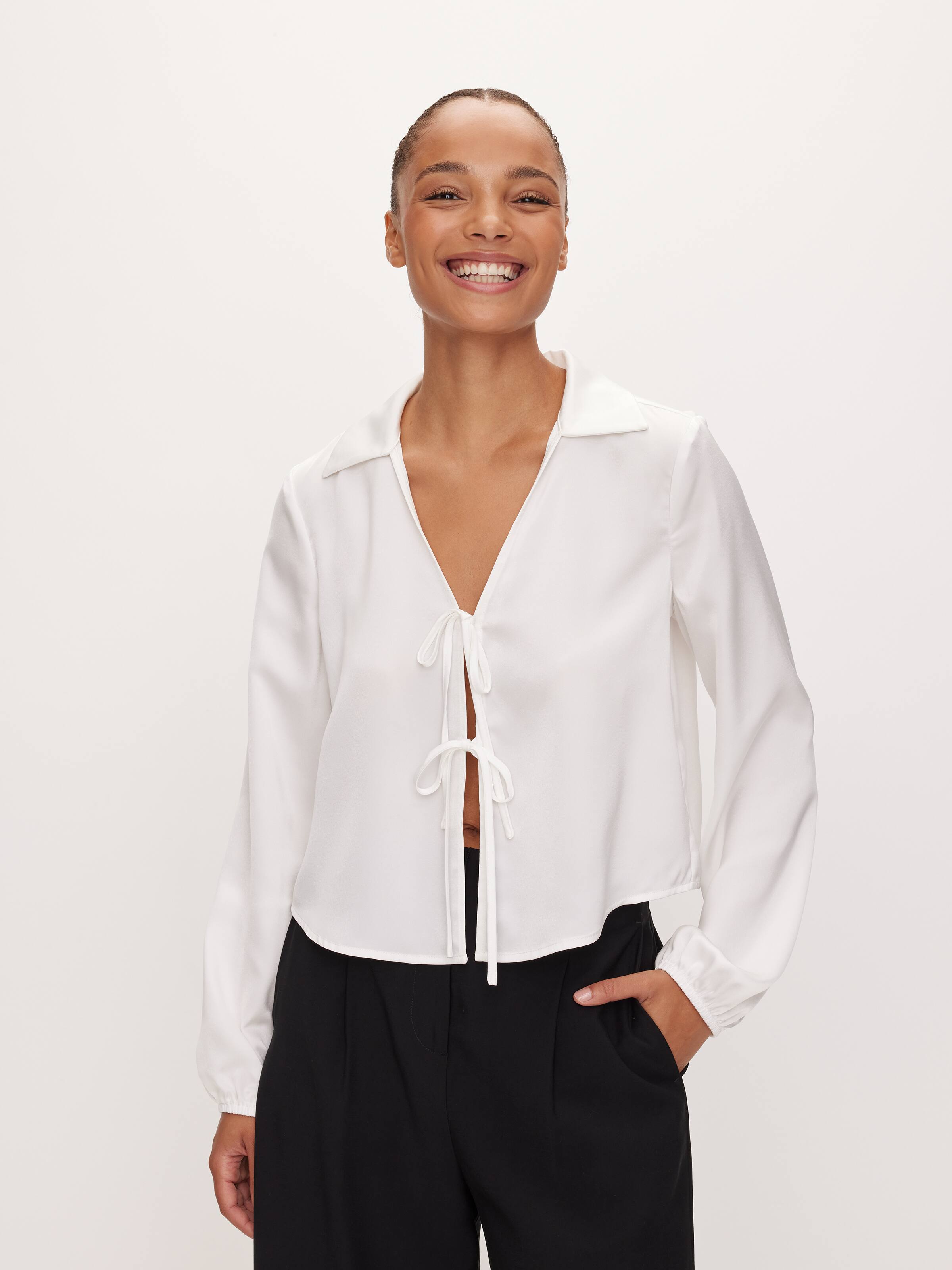 Lena Satin Tie Front Shirt