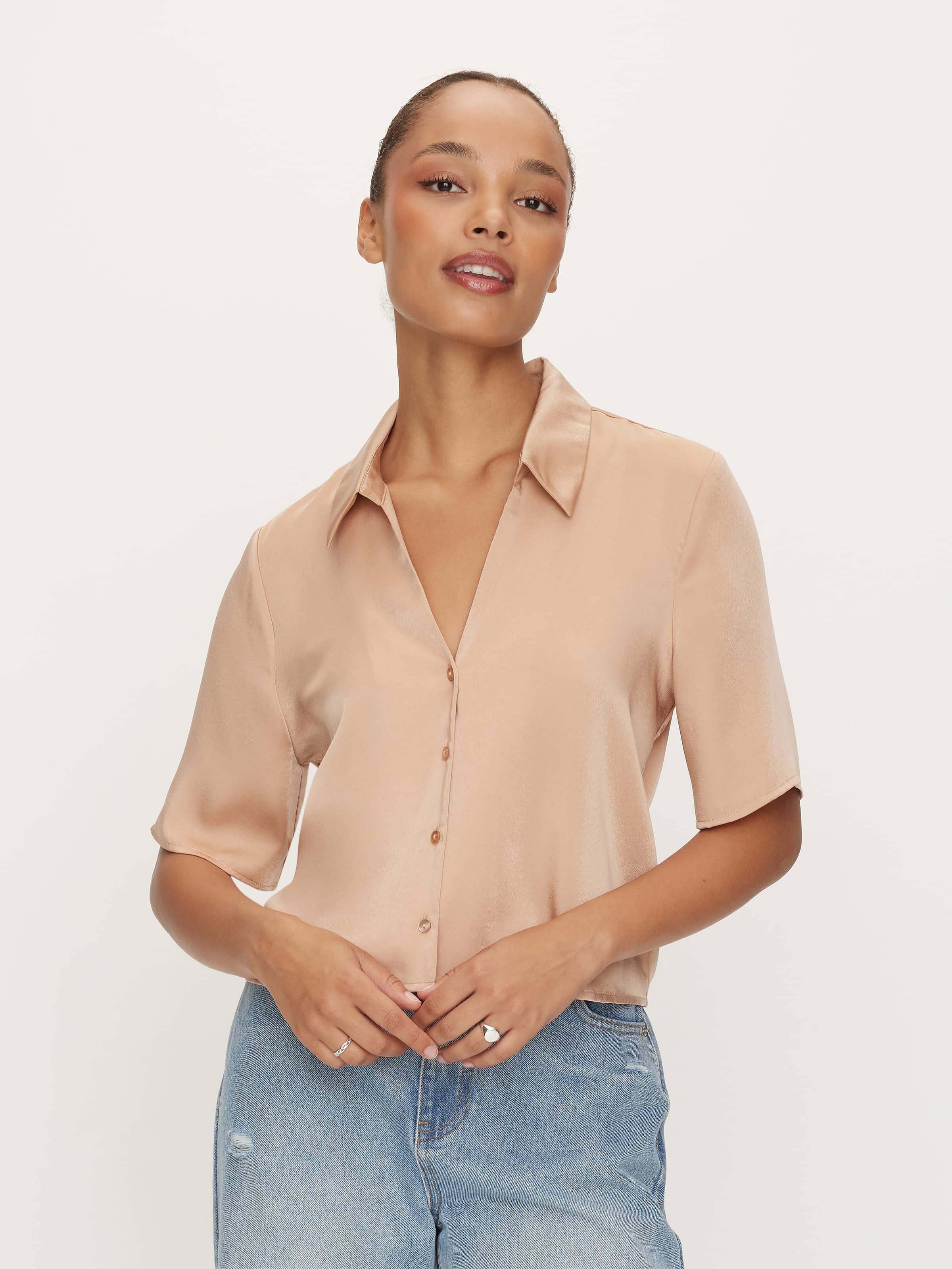 Aisha Satin Short Sleeve Shirt