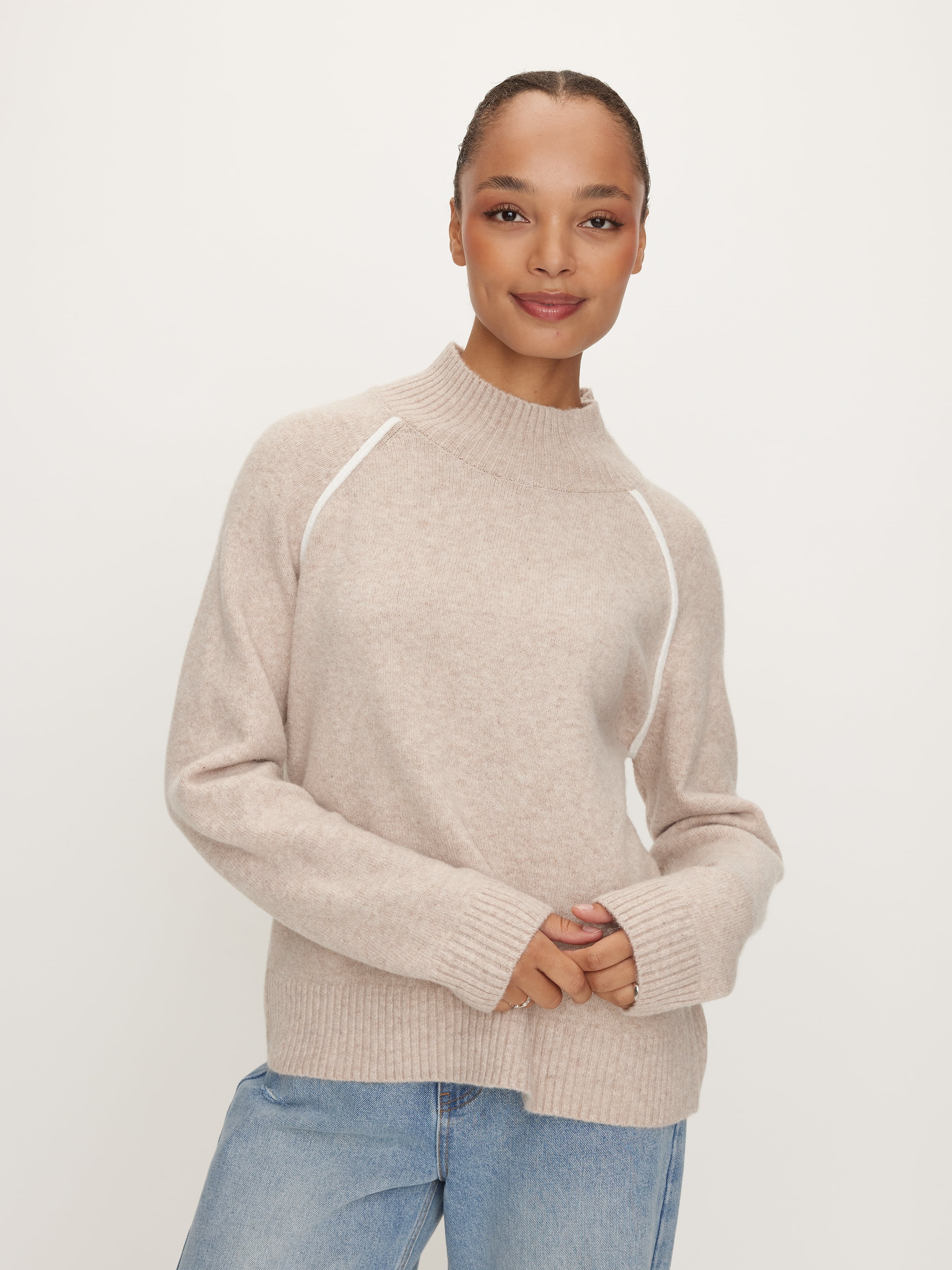 Exposed Seam Funnel Neck Knit