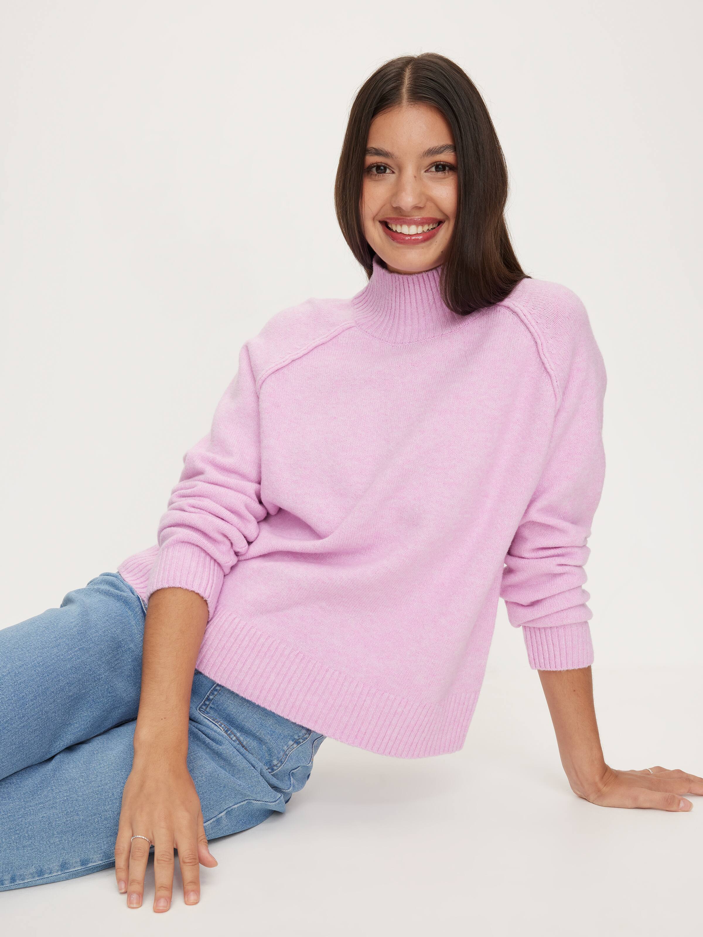 Exposed Seam Funnel Neck Knit