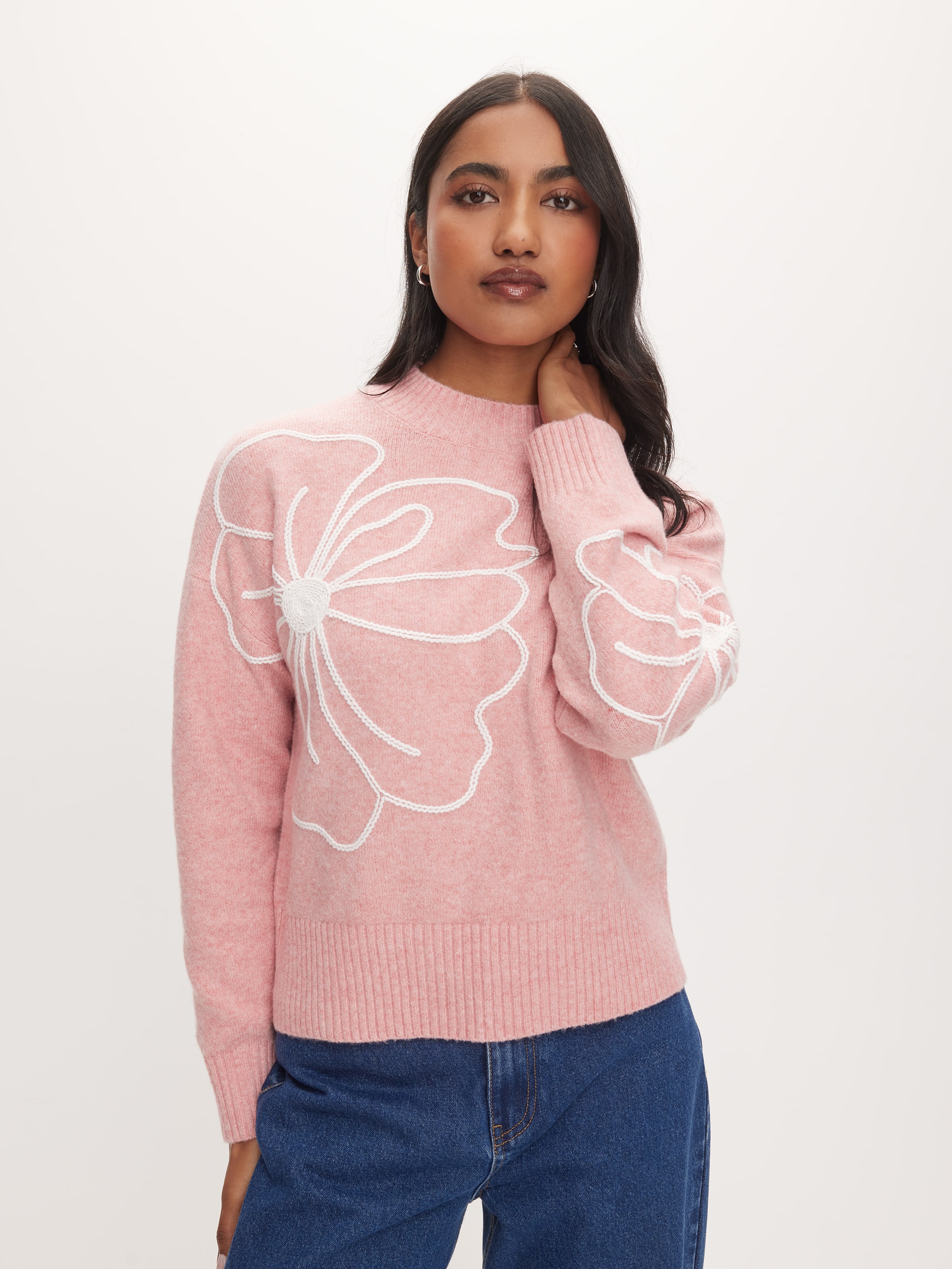 Flower Applique Long Sleeve Knit