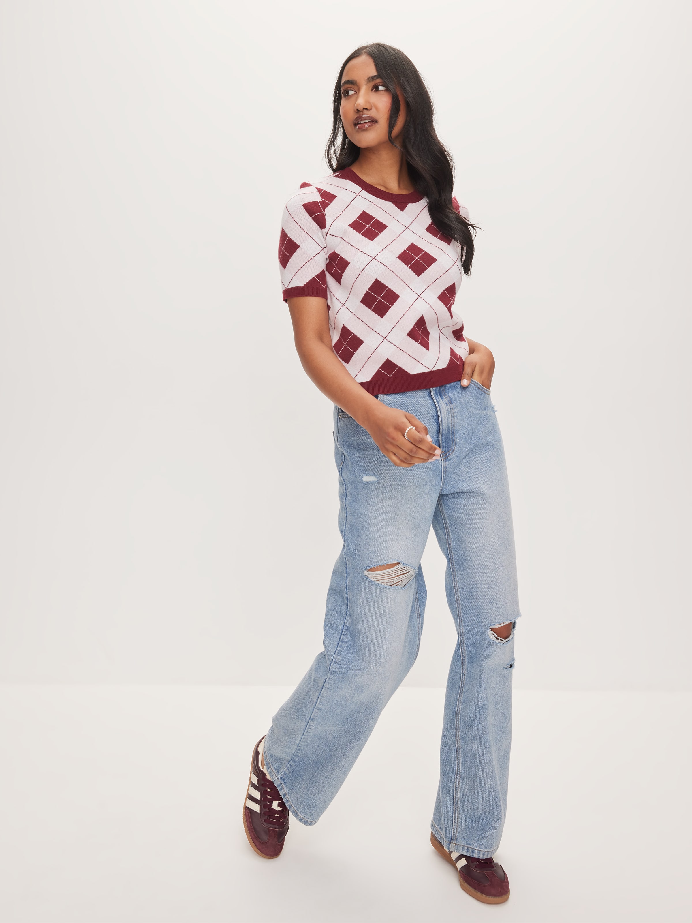 Argyle Short Sleeve Knit