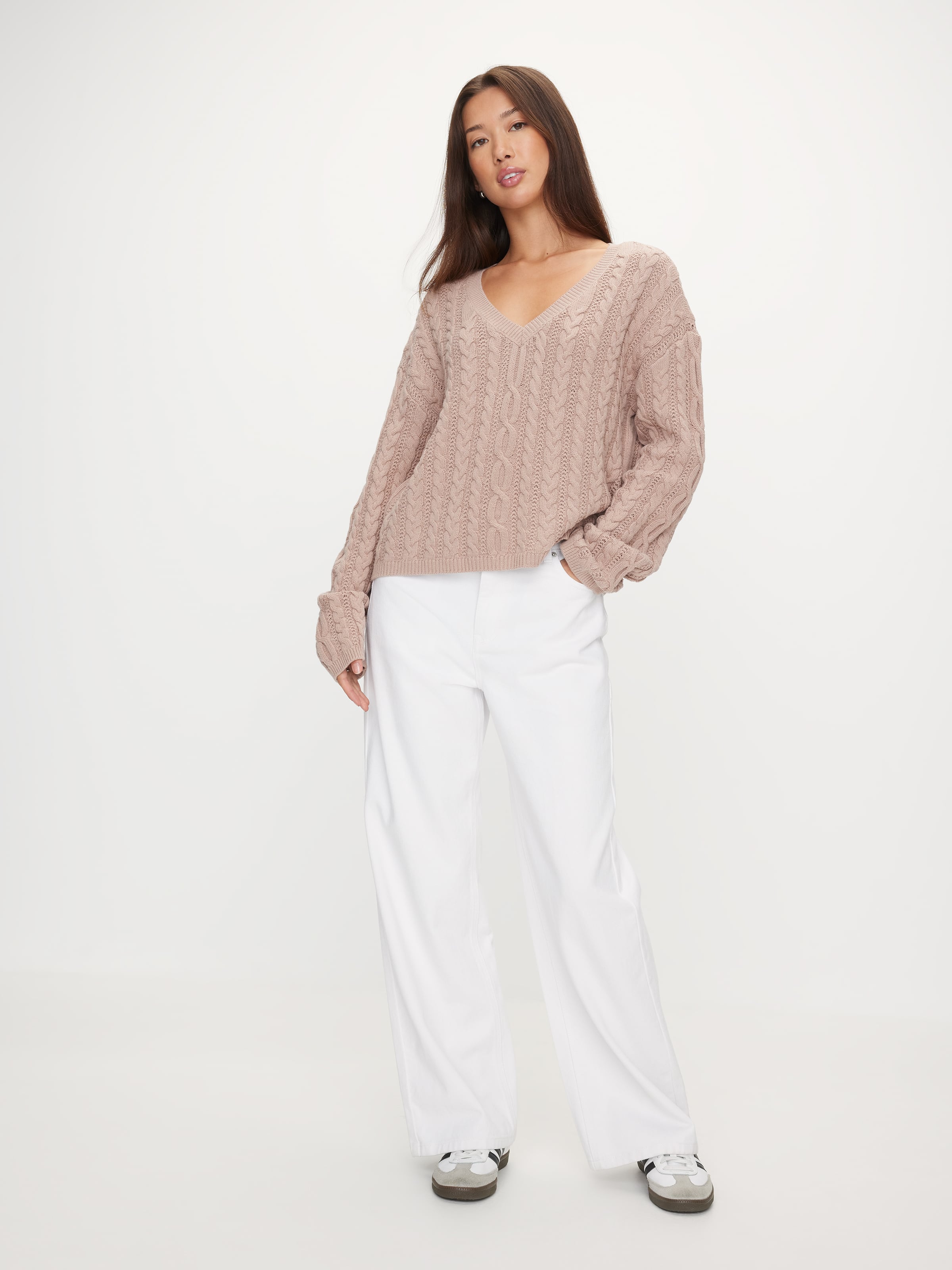 Alba V-Neck Cable Long Sleeve Knit