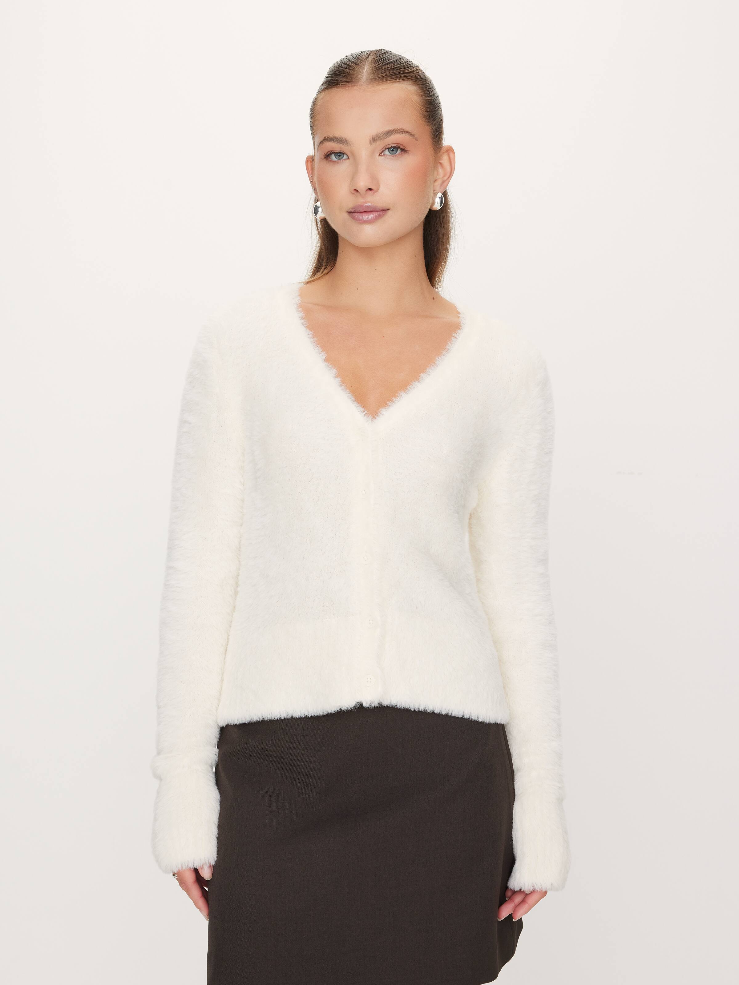 Cora V-Neck Long Sleeve Fluffy Cardi