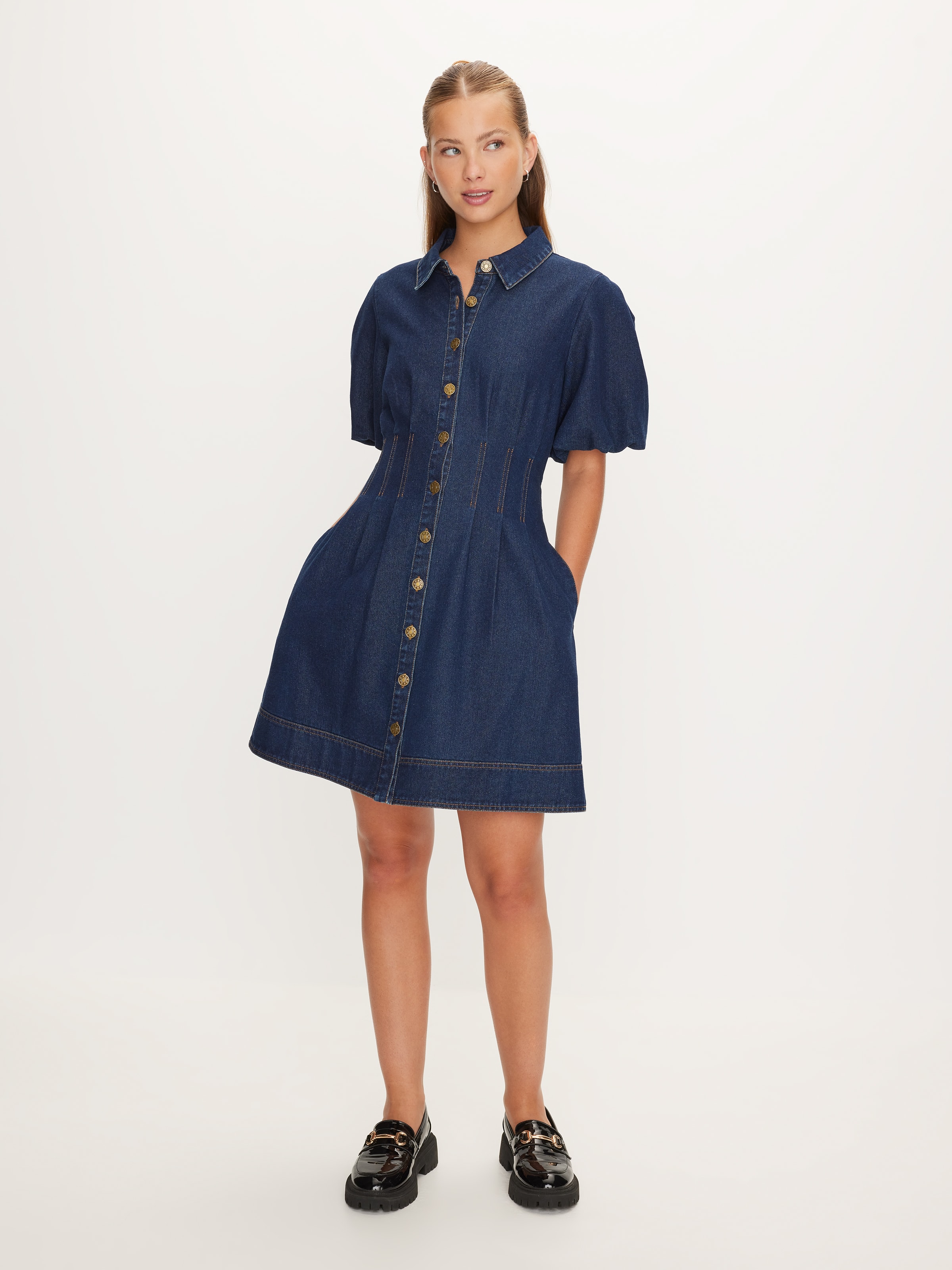 Paloma Puff Sleeve Denim Mini