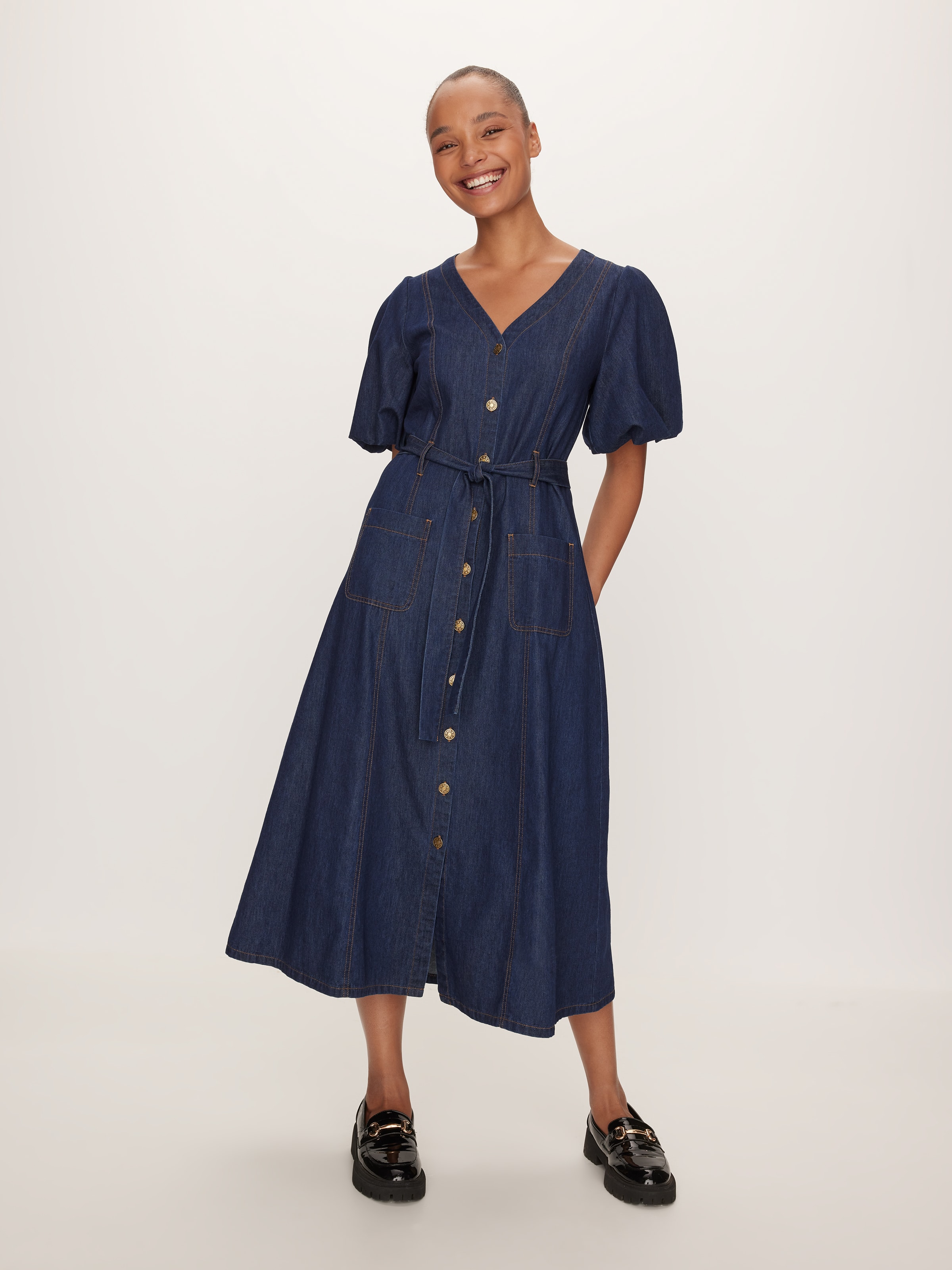 Calista Denim V-Neck Midi