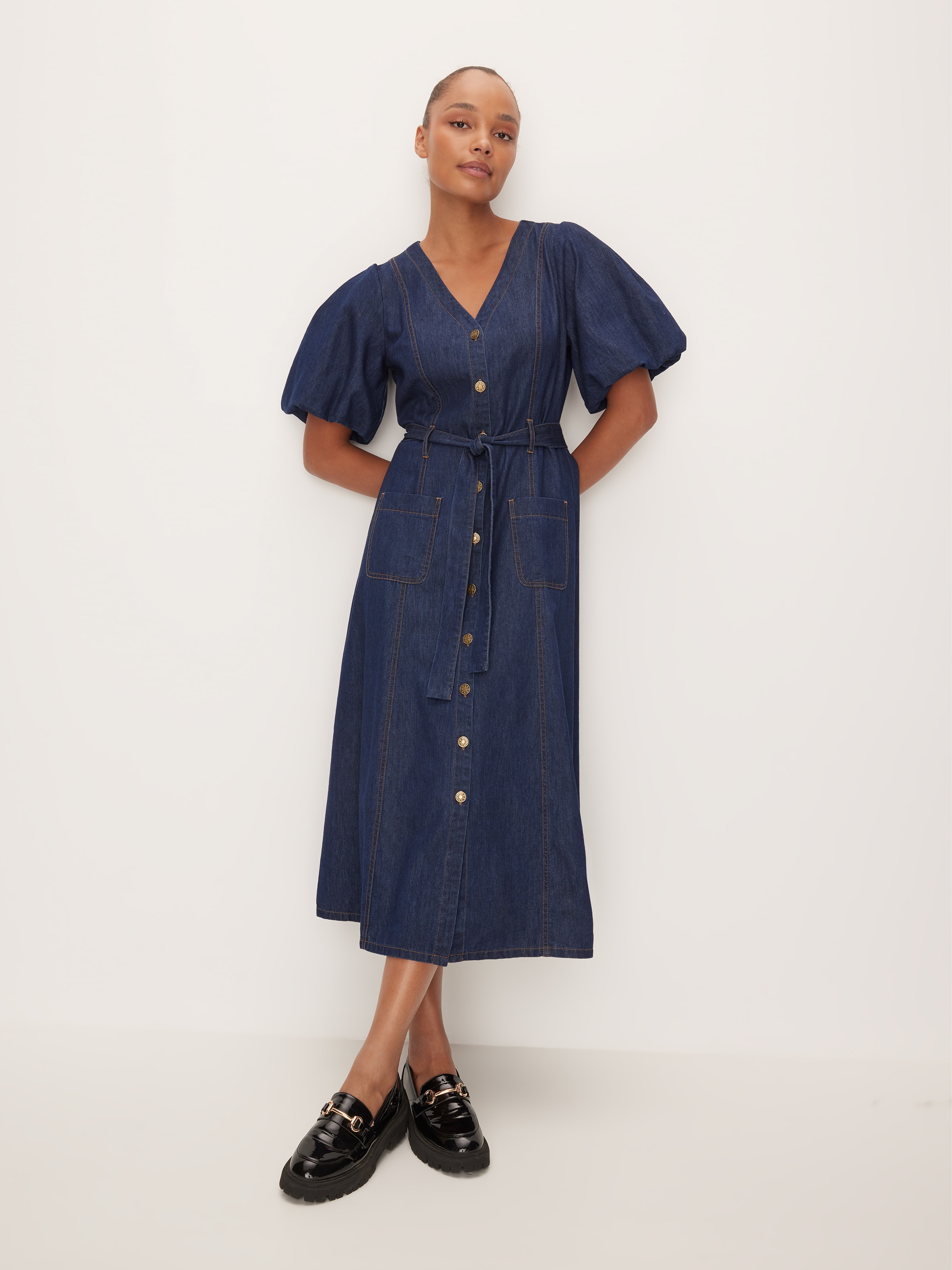 Calista Denim V-Neck Midi