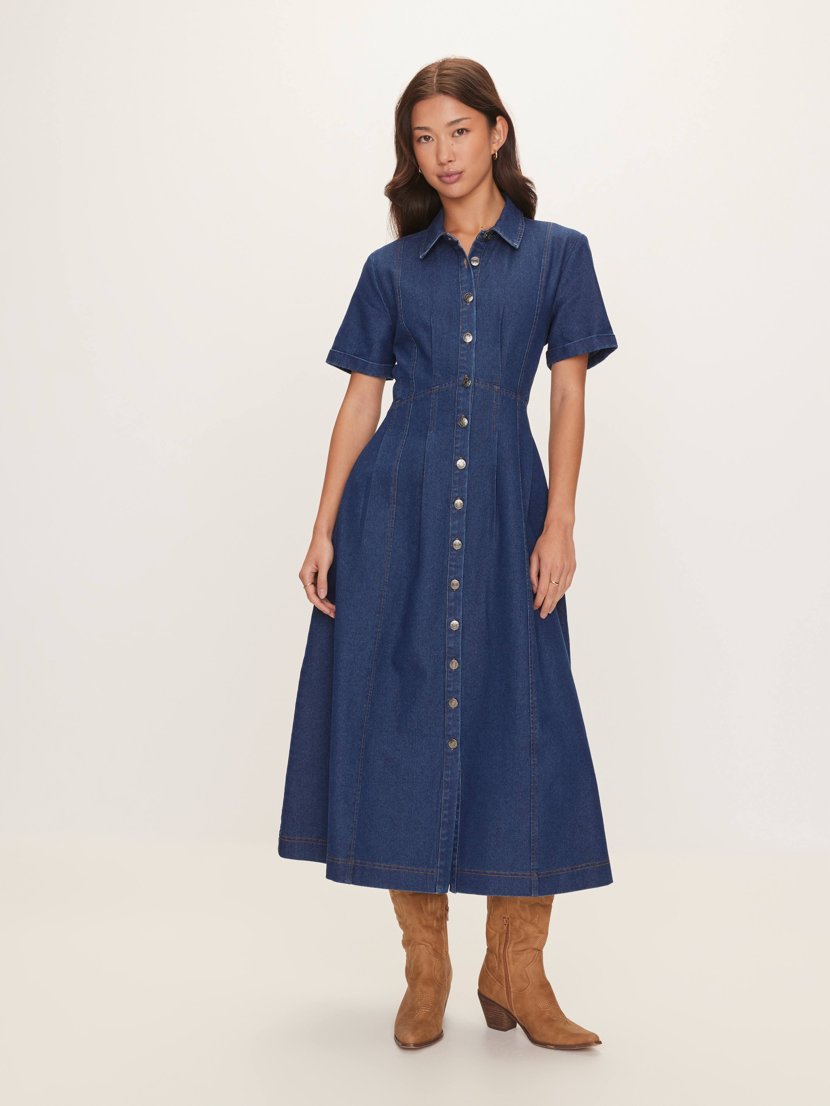 Anya Short Sleeve Denim Midi