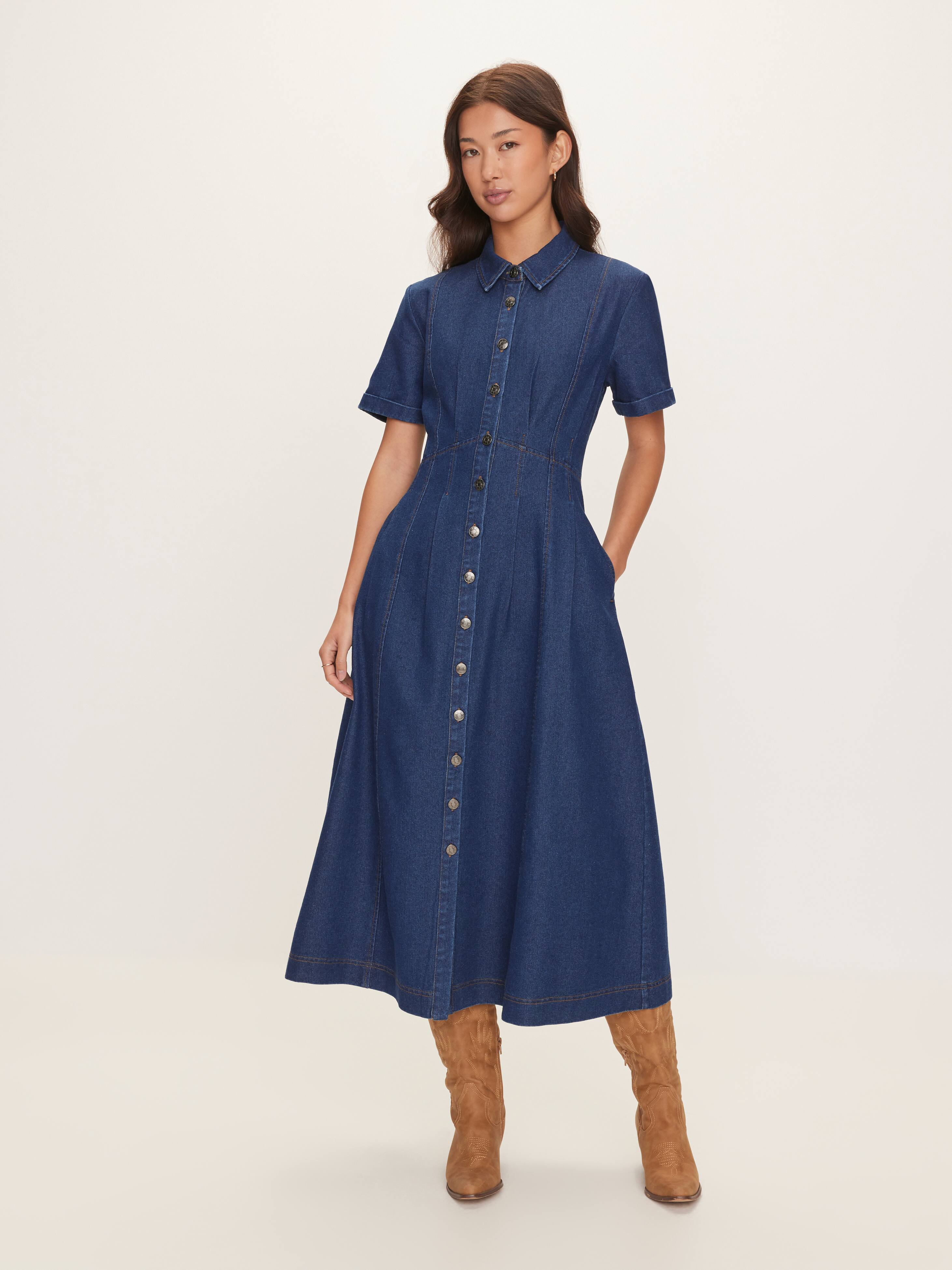 Anya Short Sleeve Denim Midi
