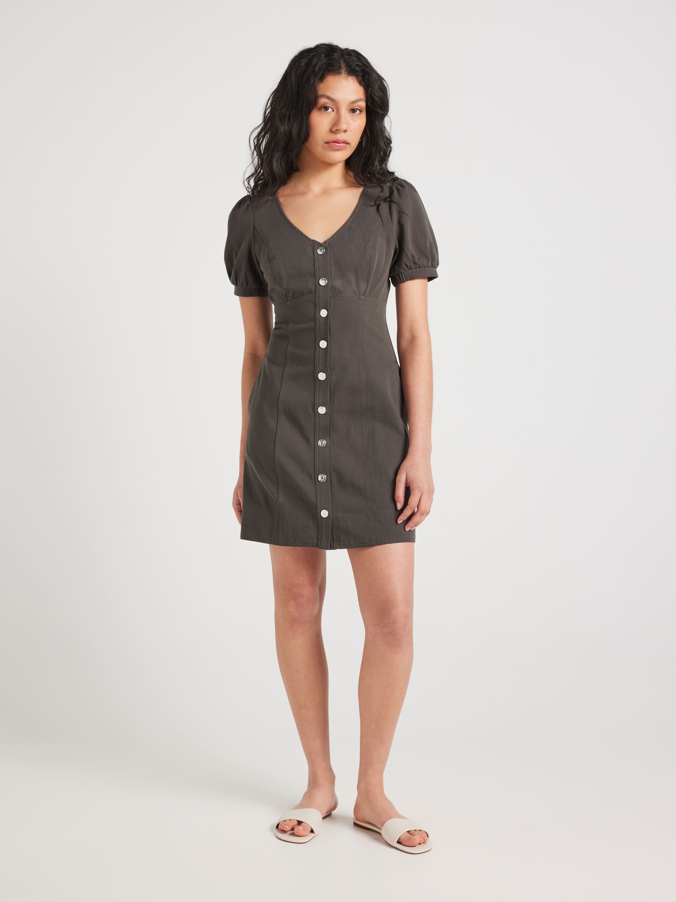 Inez V Neck Denim Mini Dress