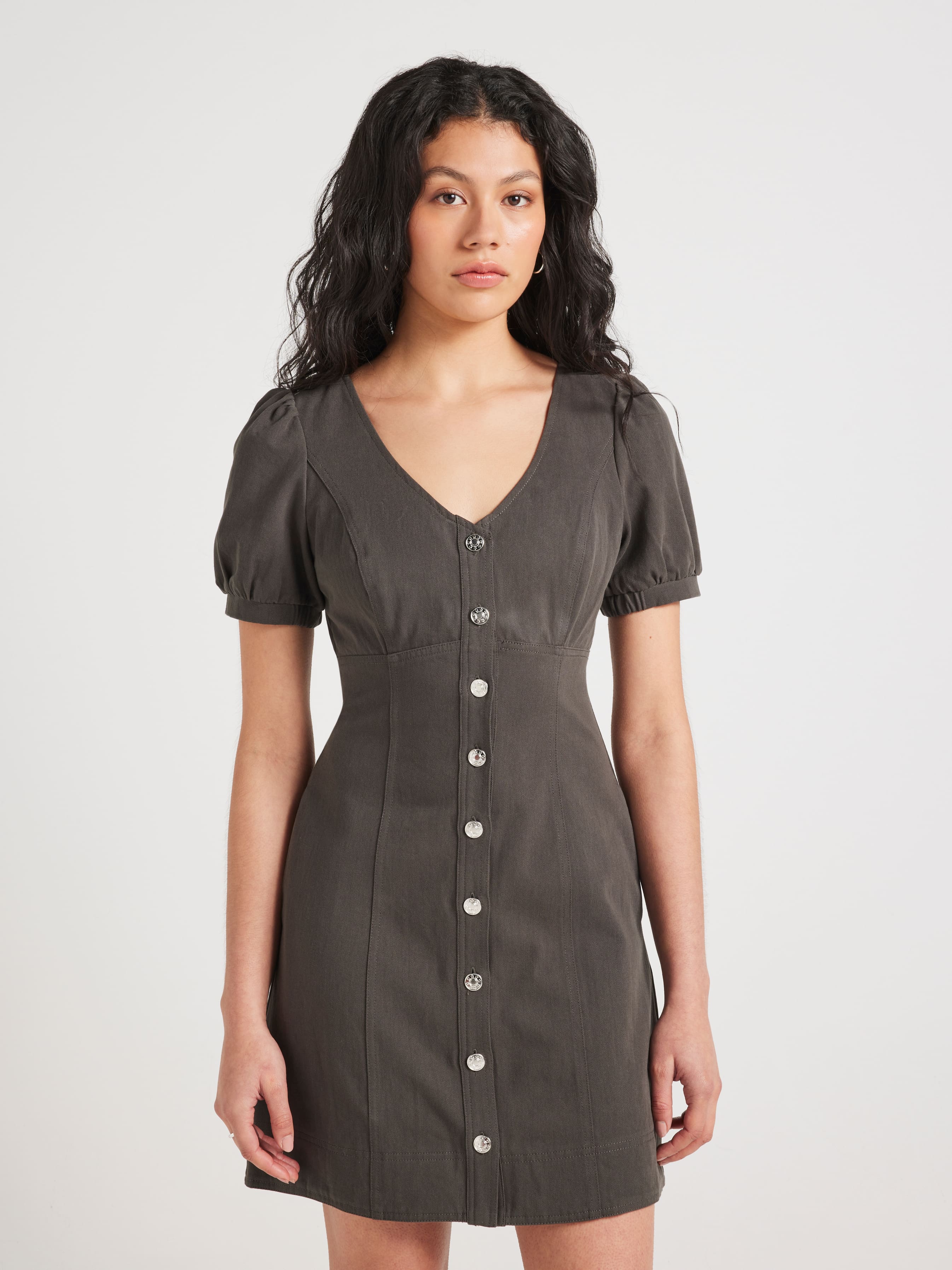 Inez V Neck Denim Mini Dress