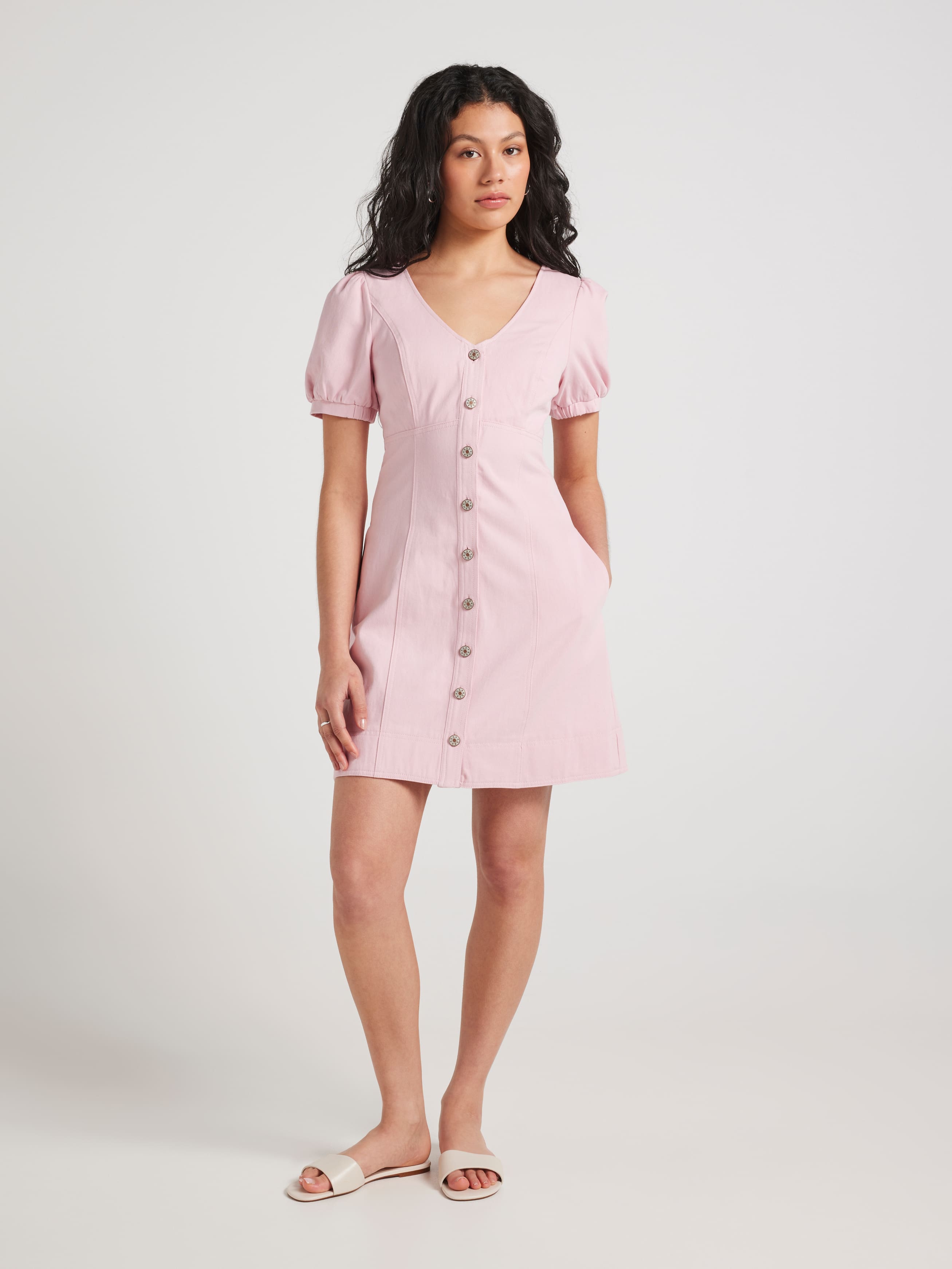 Inez V Neck Denim Mini Dress