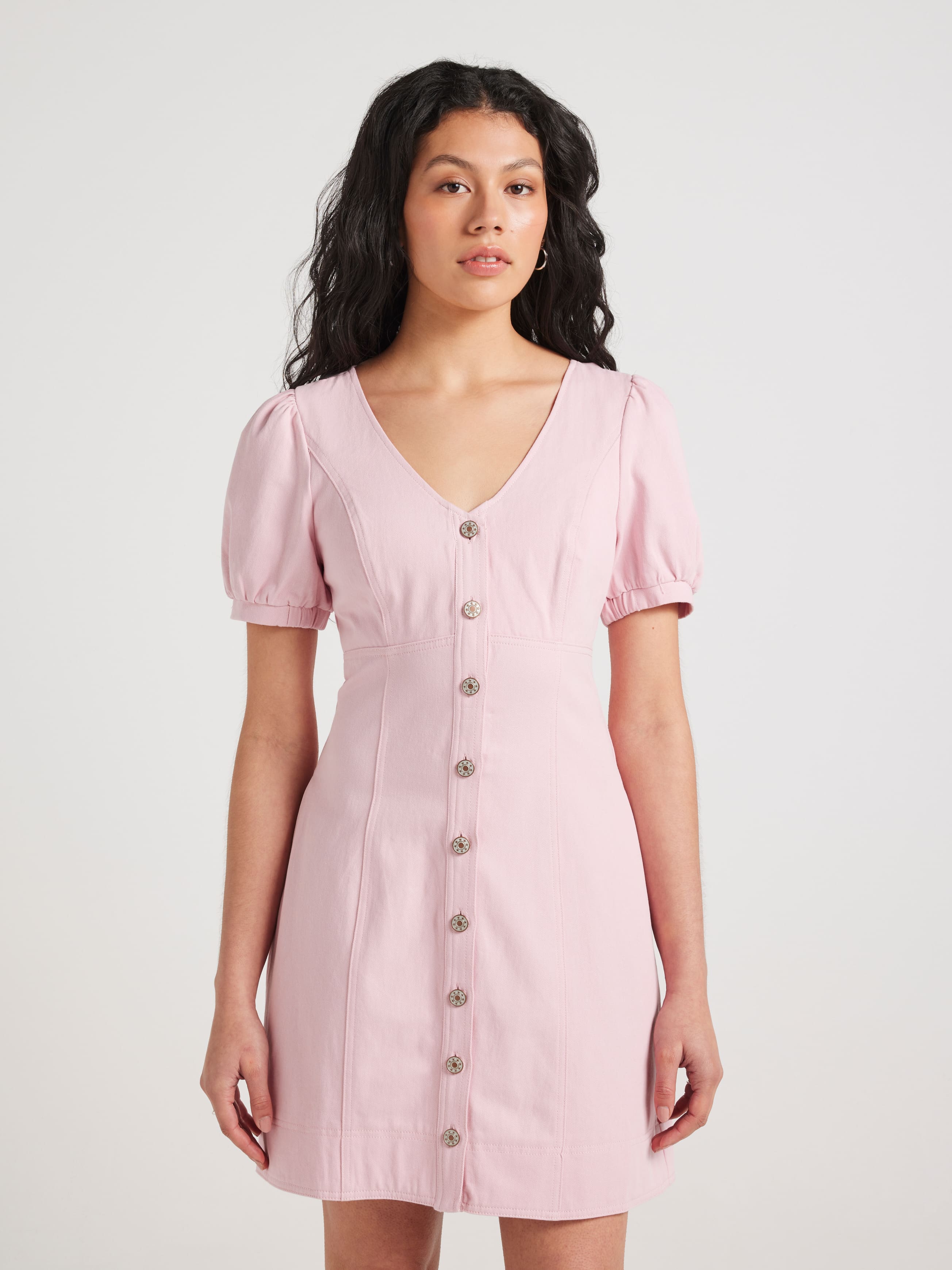 Inez V Neck Denim Mini Dress