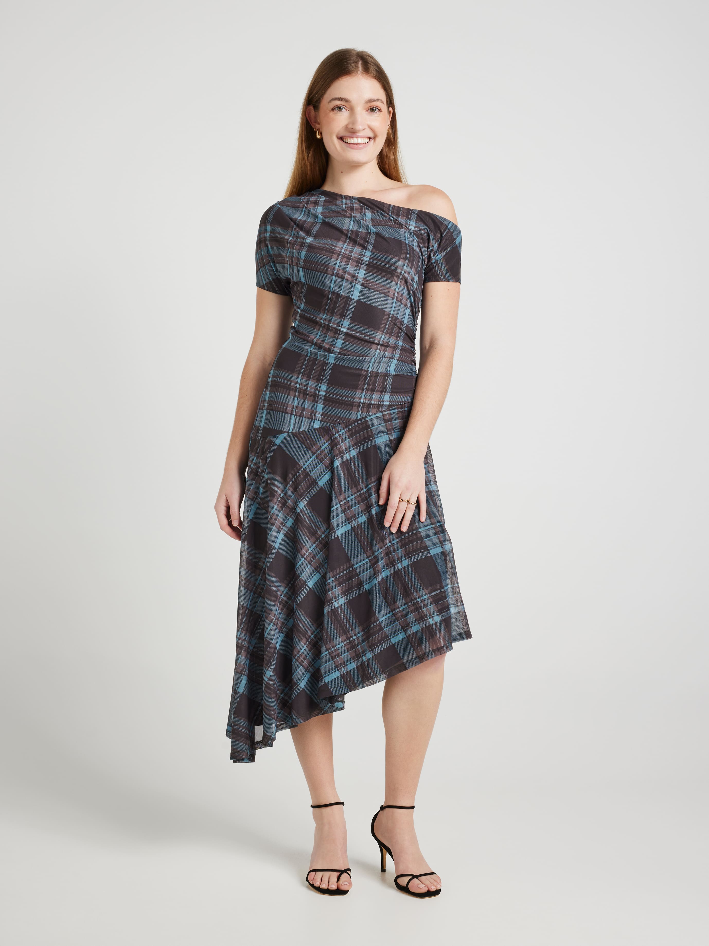 Noelle Over Shoulder Mesh Midi Dress