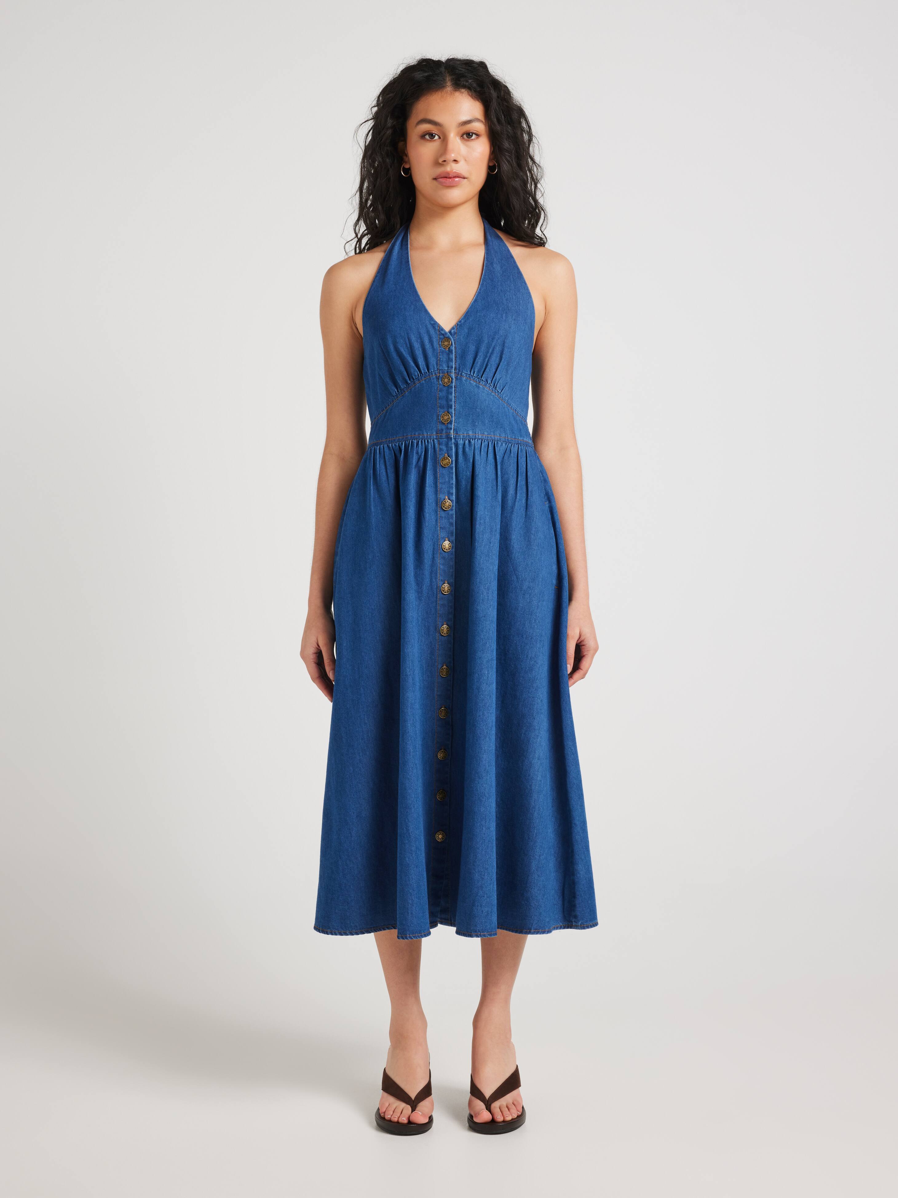 Harriet Halter Denim Midi Dress