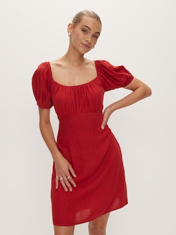 Positano Linen Blend Empire Mini Dress