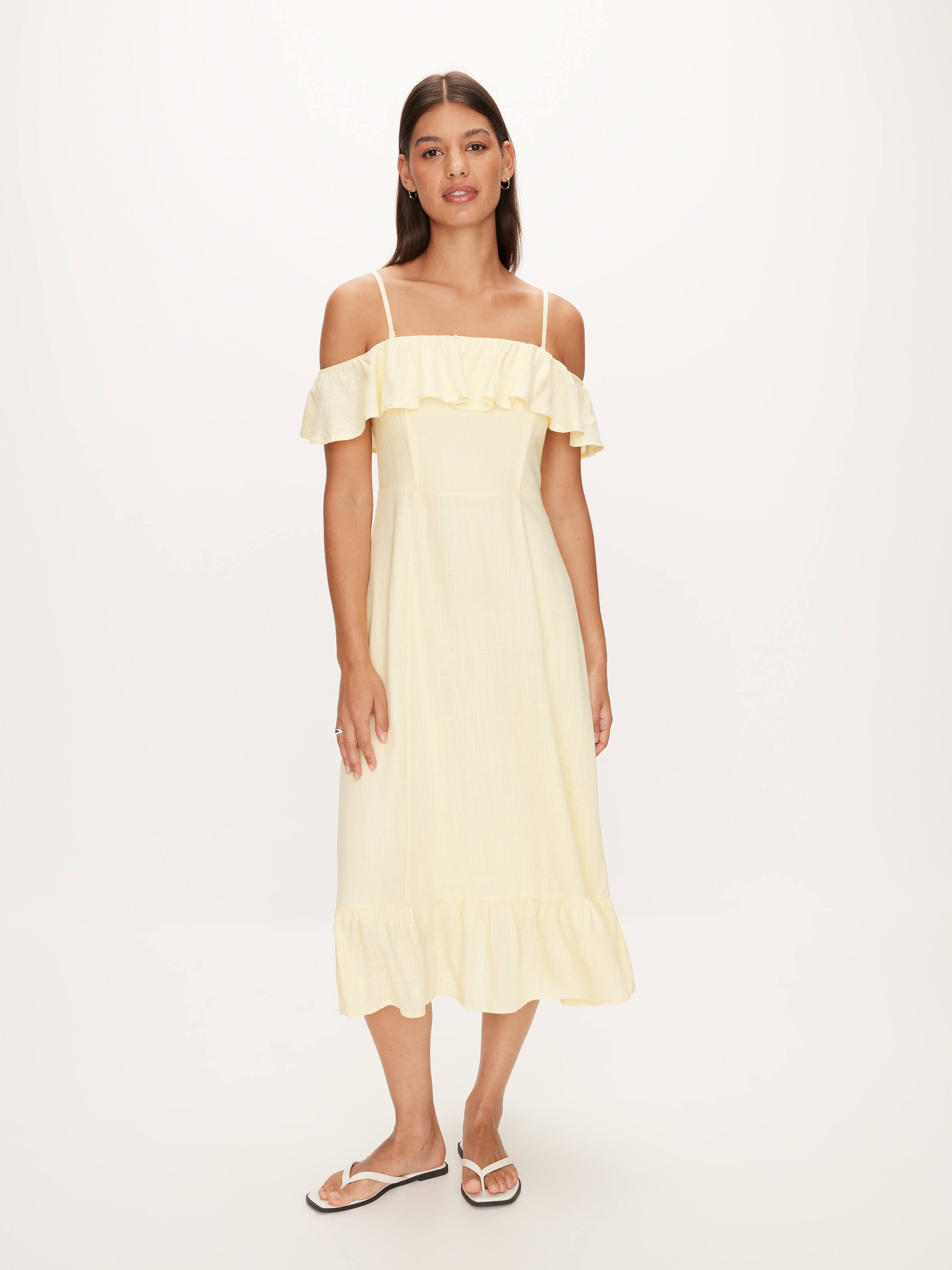 Frill Linen Blend Midi Dress