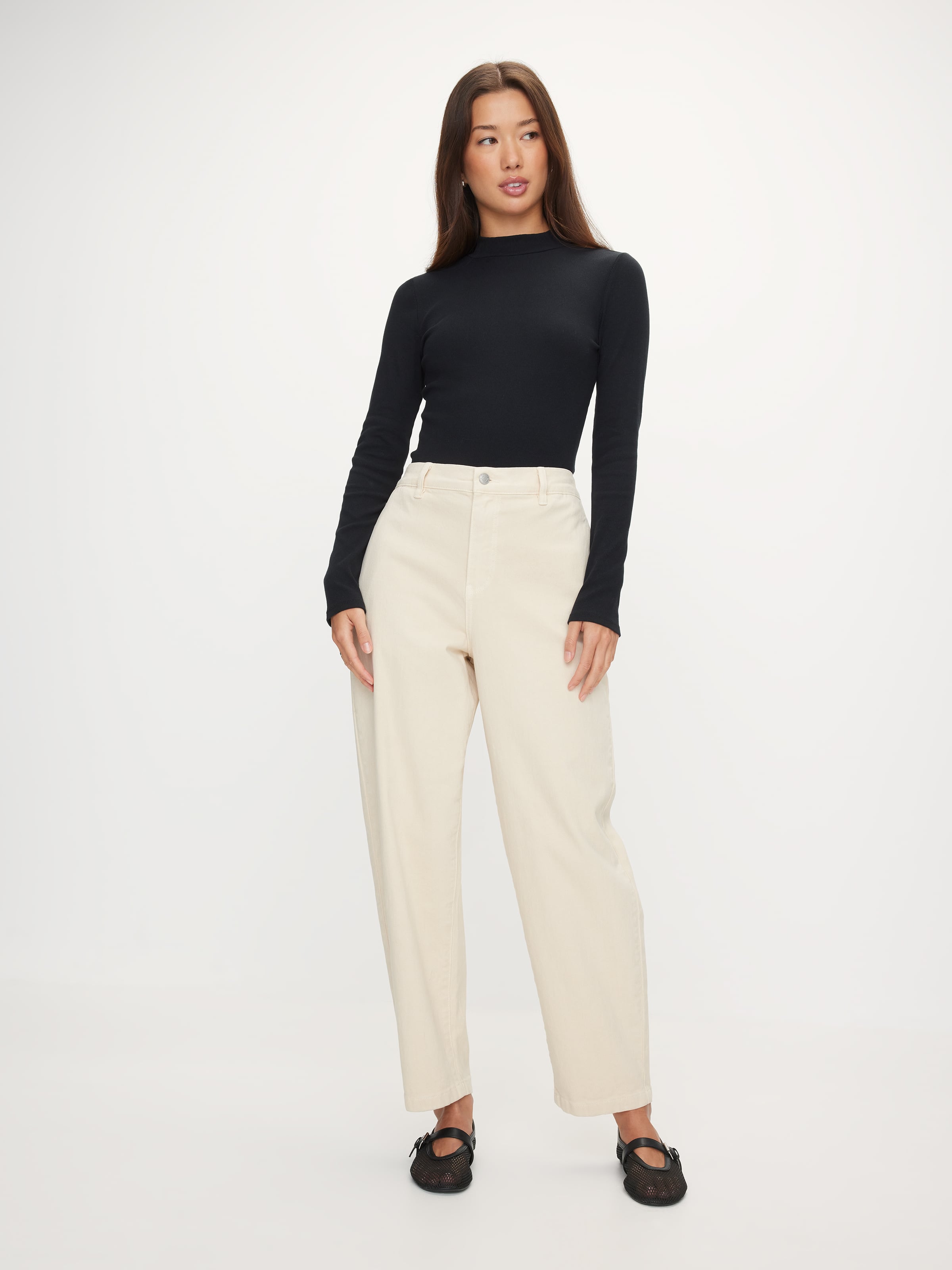 Mock Neck Rib Long Sleeve Top