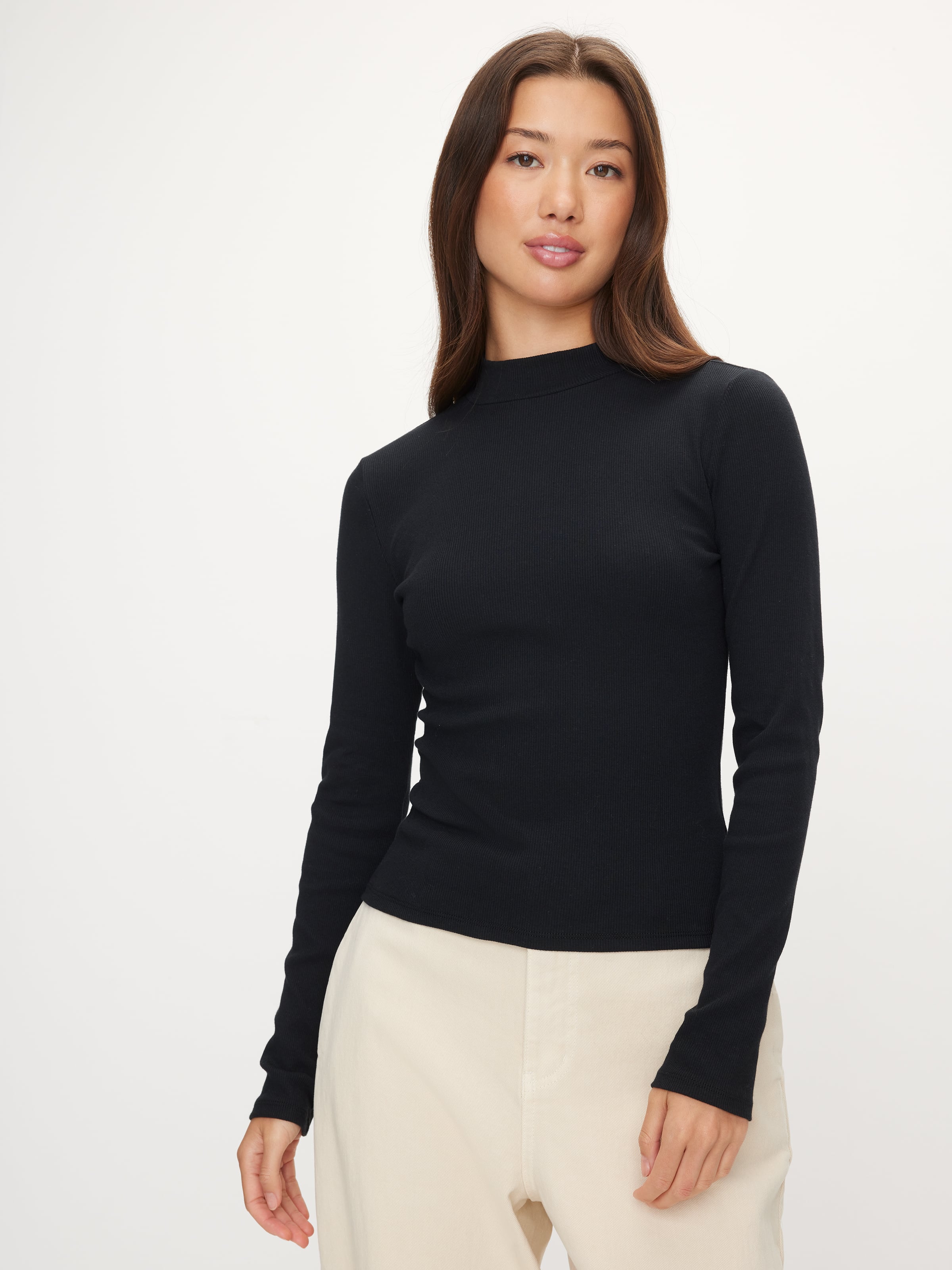 Mock Neck Rib Long Sleeve Top