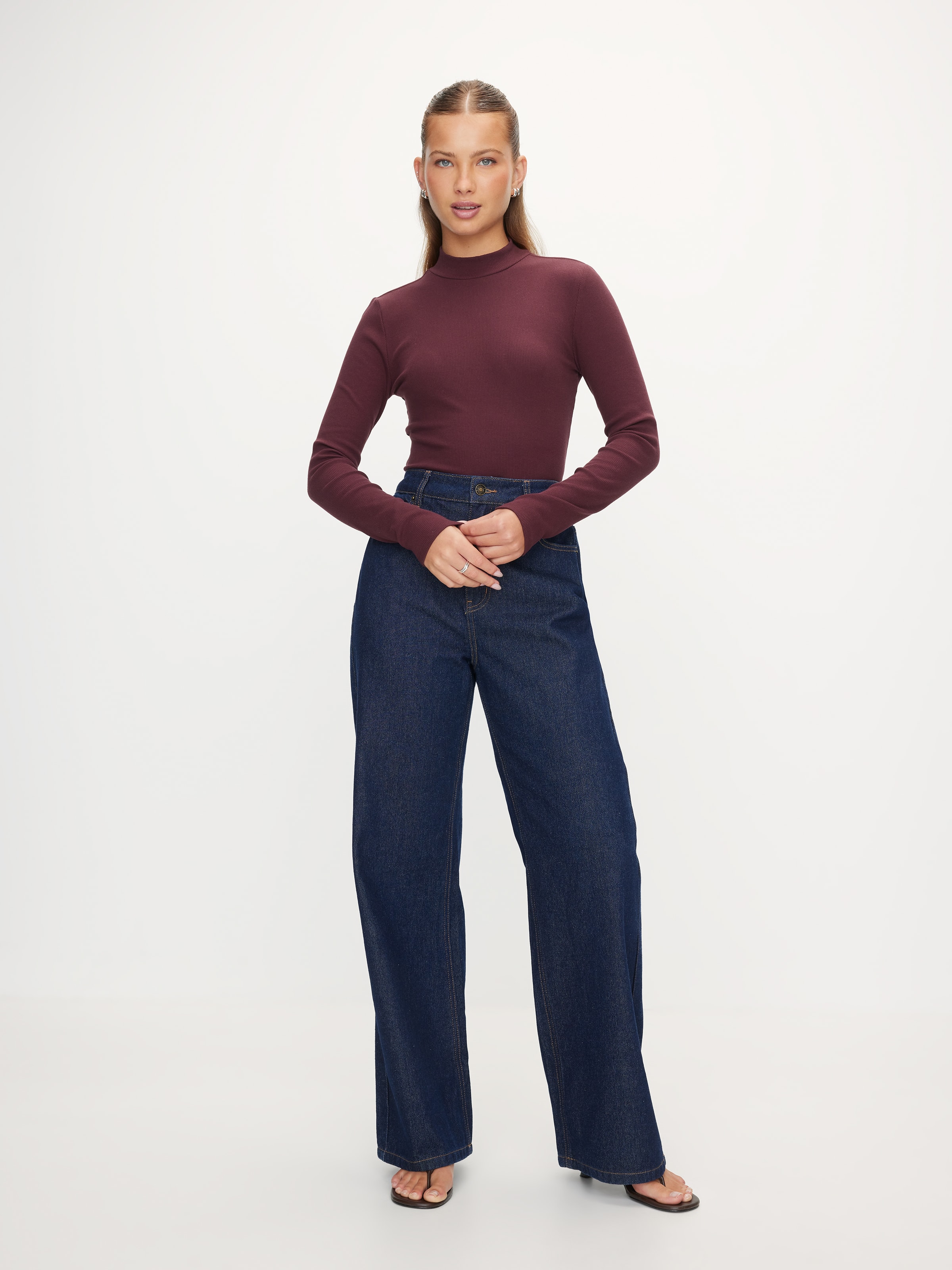 Mock Neck Rib Long Sleeve Top