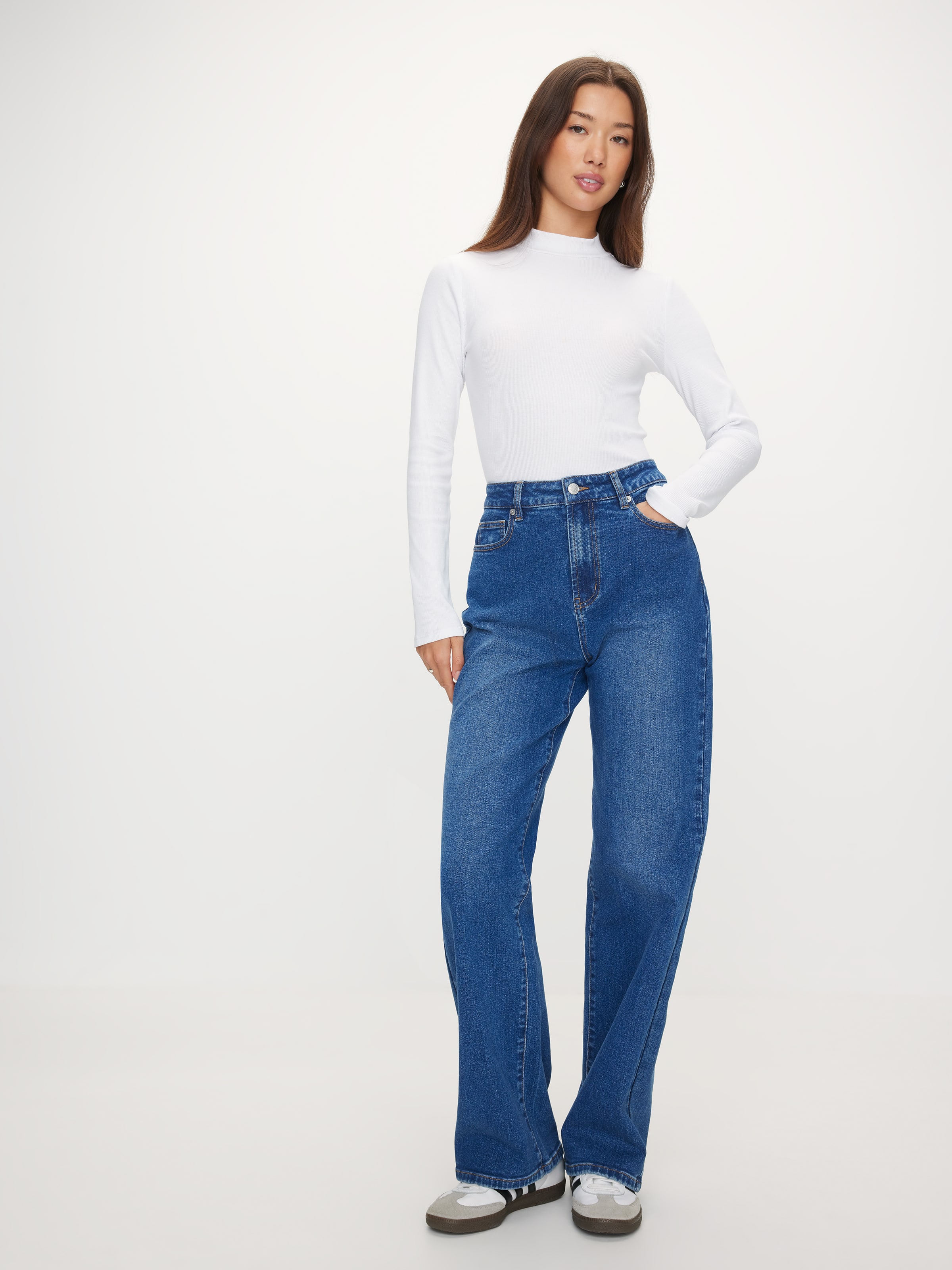 Mock Neck Rib Long Sleeve Top