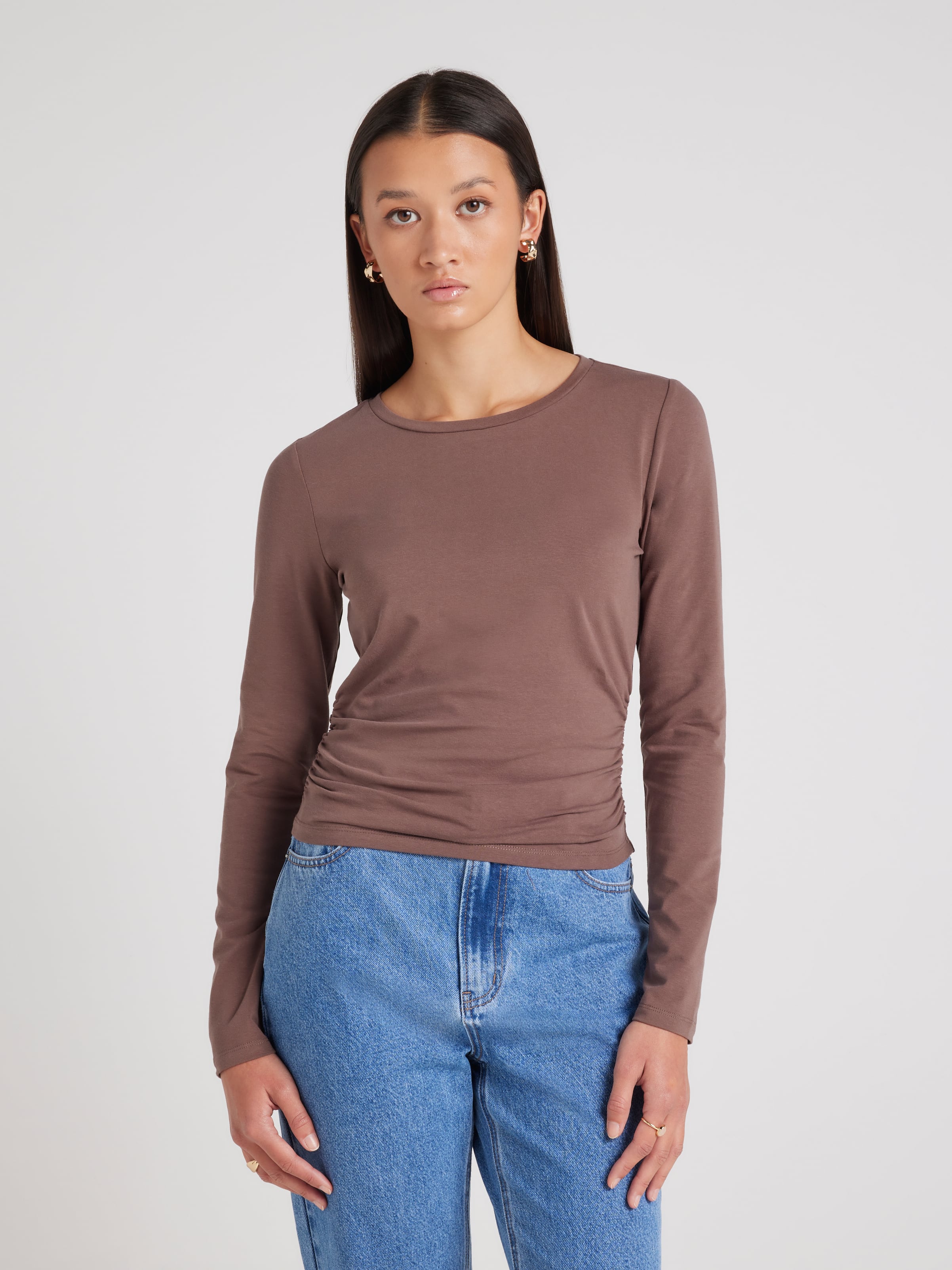 Crop Rouched Long Sleeve Top