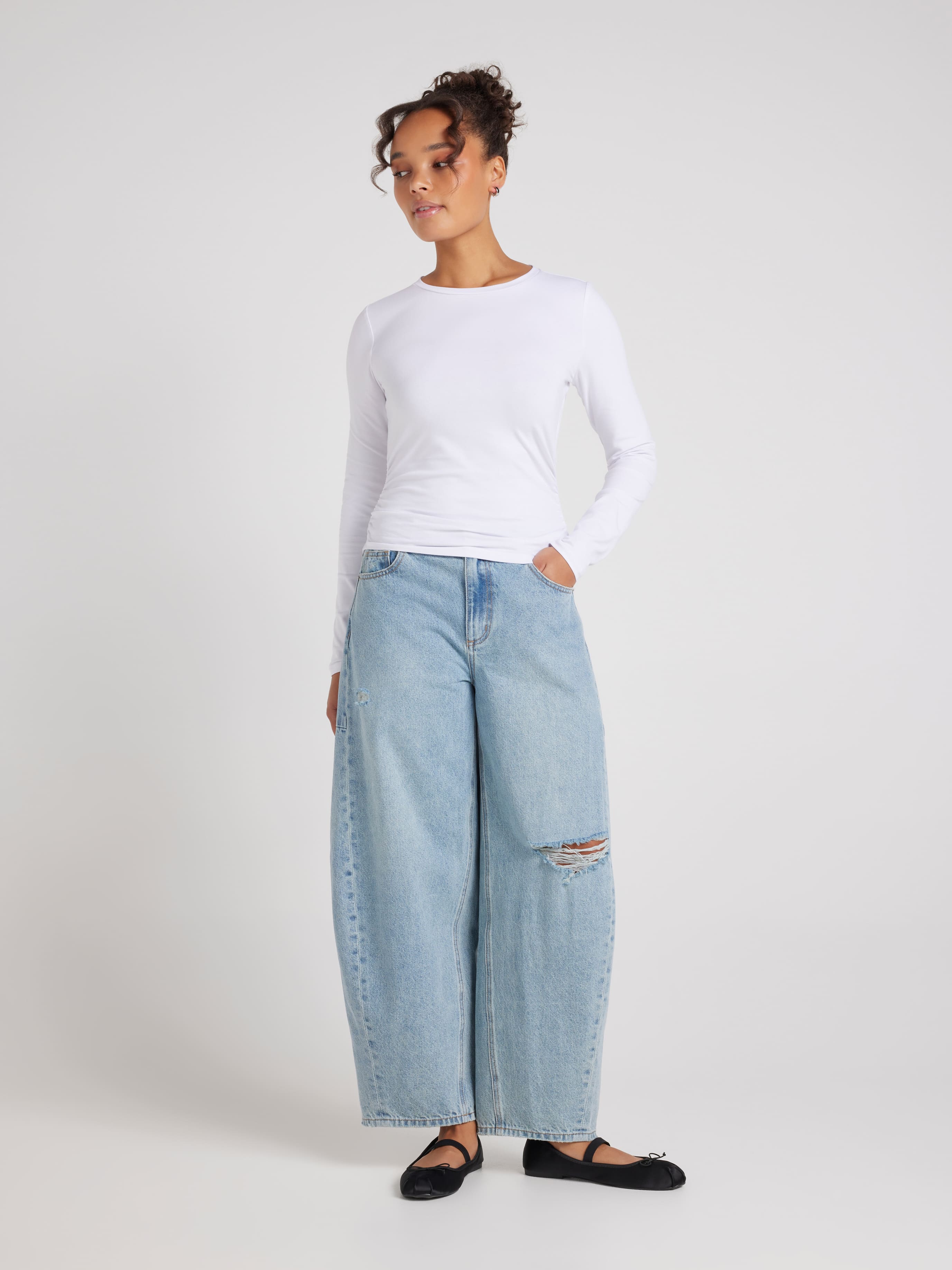 Crop Rouched Long Sleeve Top