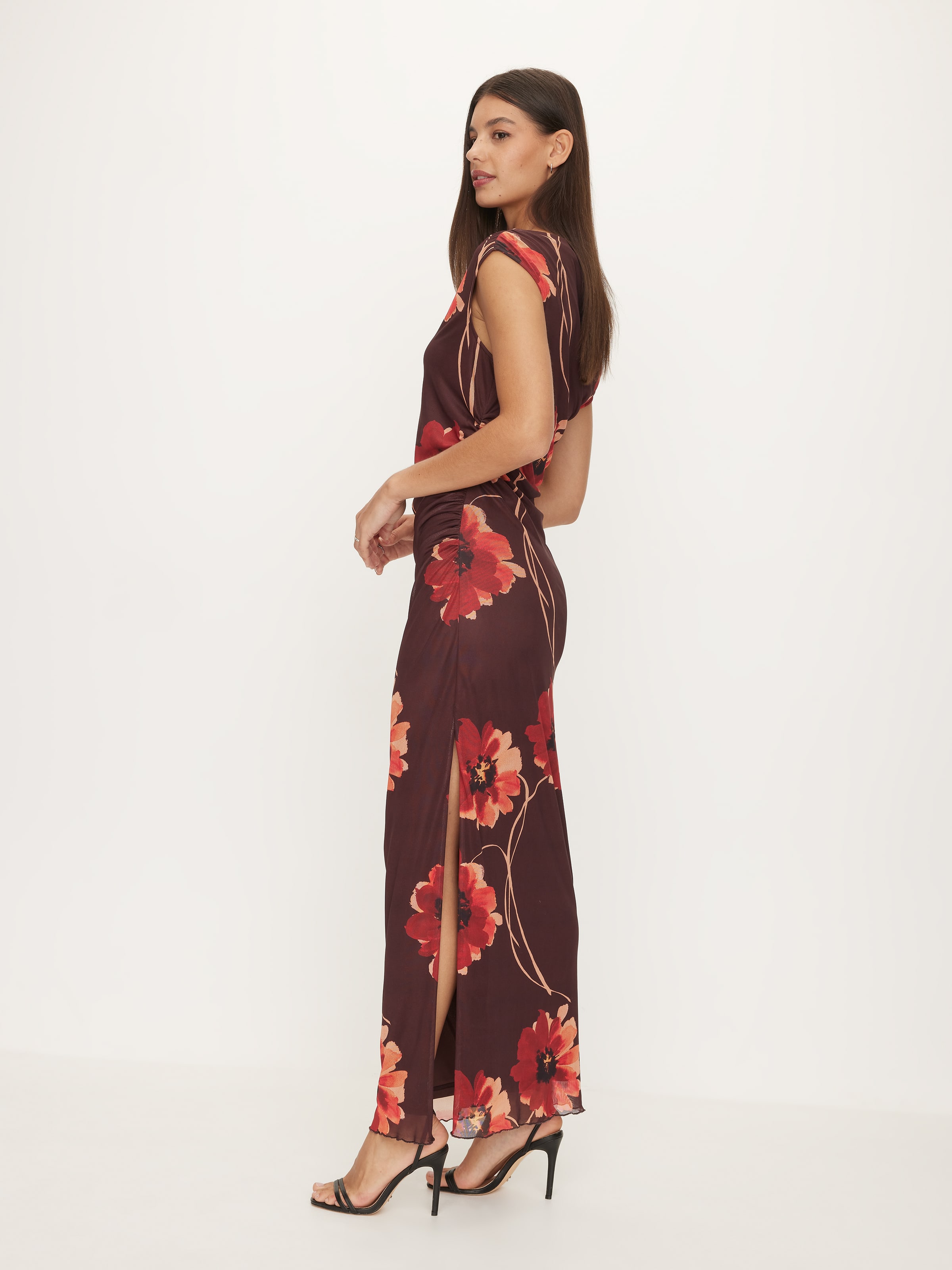 High Neck Mesh Midi Dress