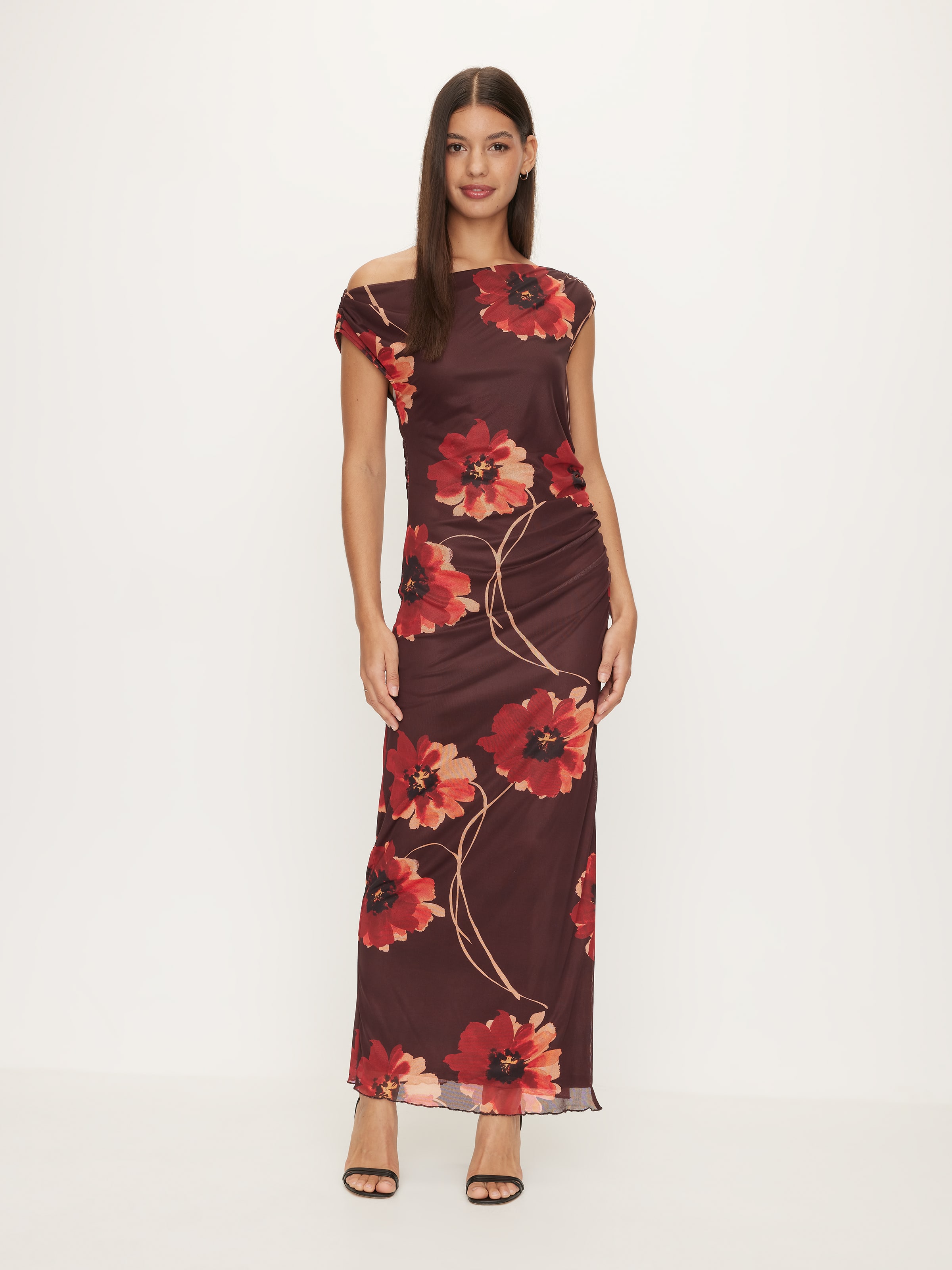 High Neck Mesh Midi Dress