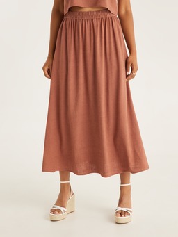 Linen Blend Emma Side Split Midi Skirt